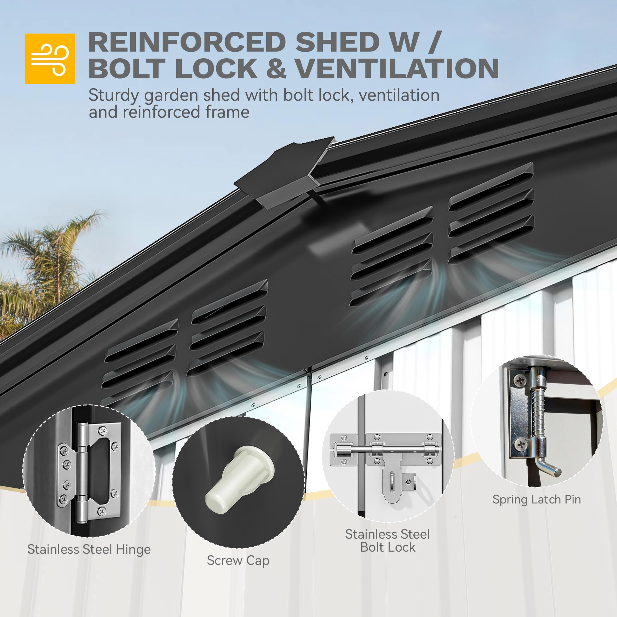 DWVO 6x4ft Outdoor Storage Shed, Lockable Metal Tool Storage Sheds, Waterproof Garden Sheds with Vents for Backyard, Patio, Garage, Lawn, Dark Gray