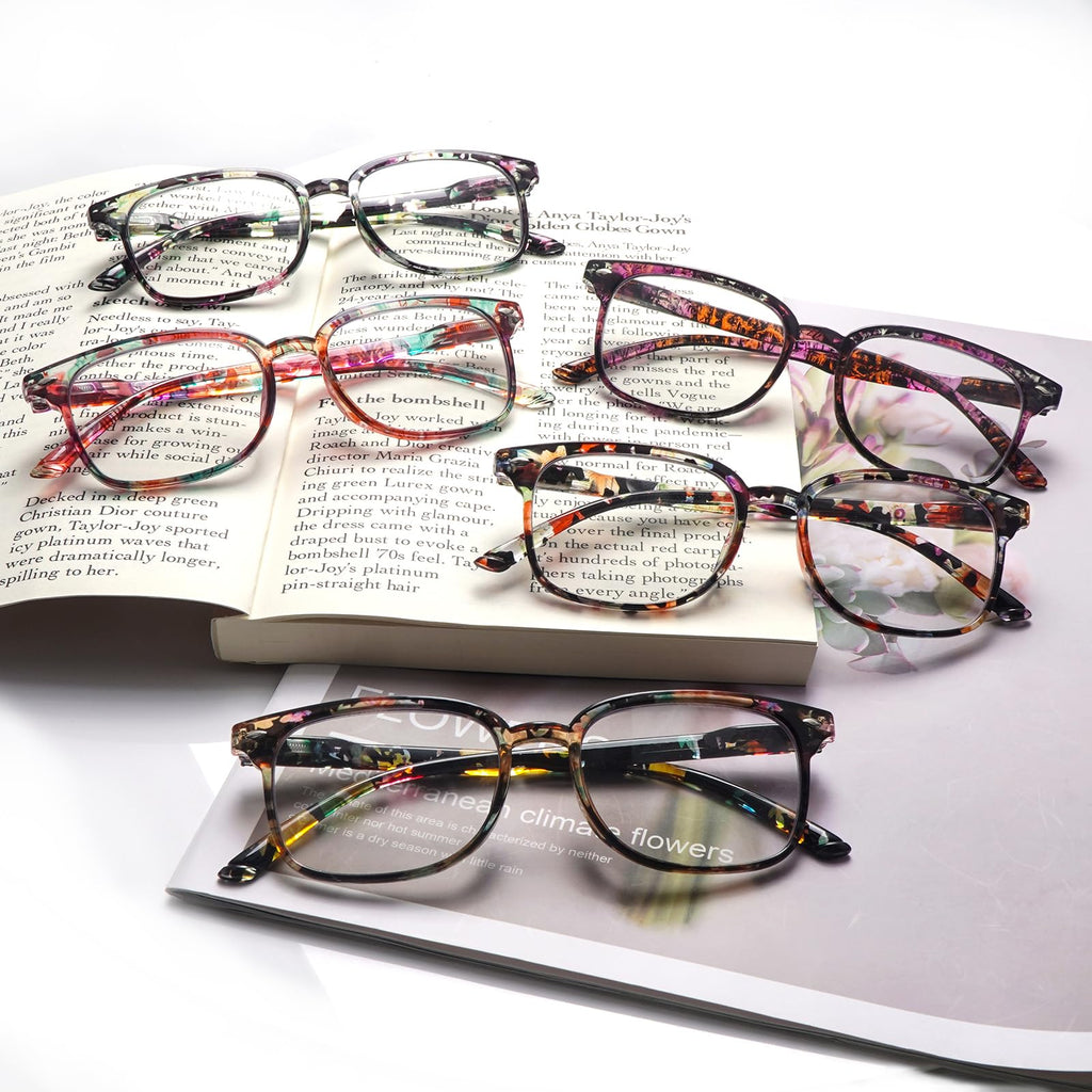 5 Pack Reading Glasses Blue Light Blocking for Women,Computer Readers with Spring Hinge