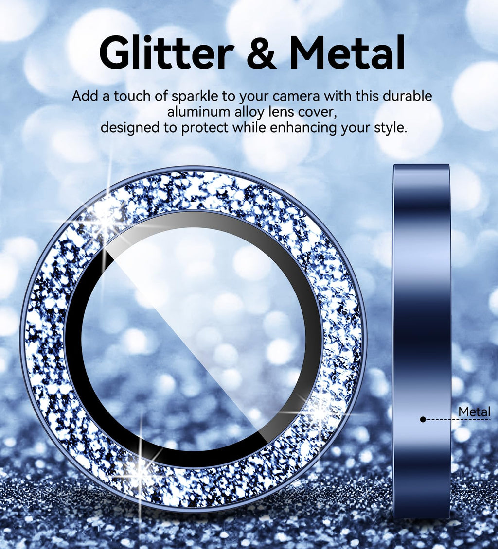 Matekxy Glitter Camera-Lens Protector for iPhone-16 Pro-Max - 16 Pro Anti-Scratch Tempered Glass with Aluminum Edging, Cute Girly Metal Individual Bling Ring Cover for Women, Black Titanium