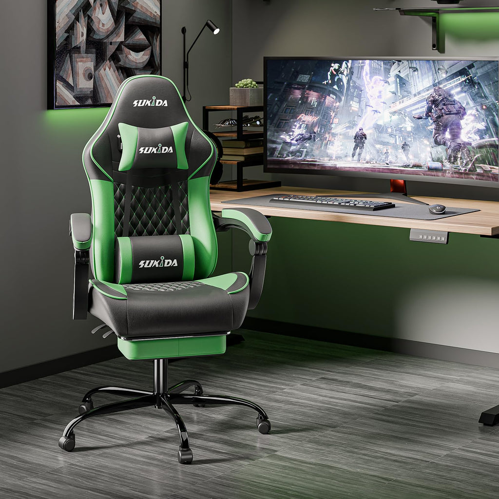 Ergonomic Video Gamer Chairs Gaming Computer Chair Gamer Chairs for Adults Massage Lumbar Support Swivel Height Adjustable Headrest Backrest