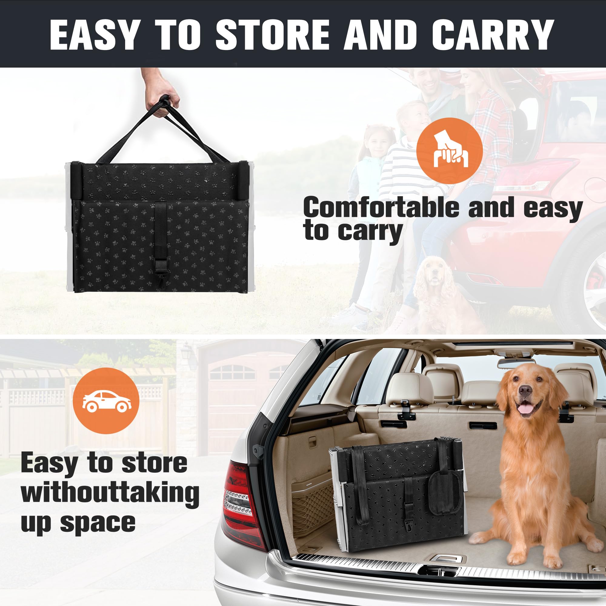 Dog Stairs for Car - Foldable Dog Ramps for Large Dogs with Non Slip Surface, Portable Dog Steps for Cars and SUV, Truck, Support Up to 200 Lbs
