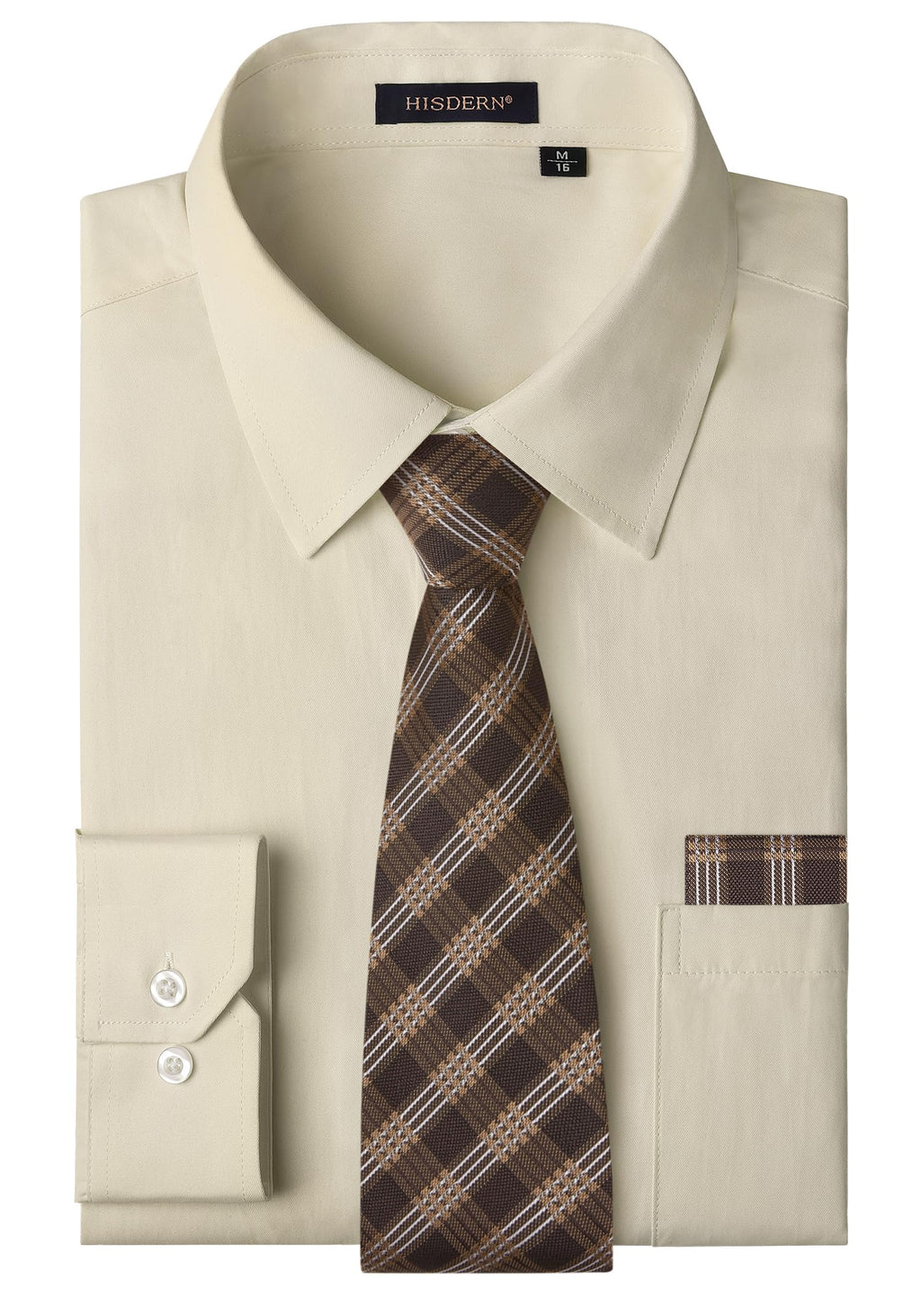 HISDERN 503 Mens Dress Shirt Slim Fit Long Sleeve Button Down Wrinkle Free Set with Tie Pocket Square Formal Business Wedding