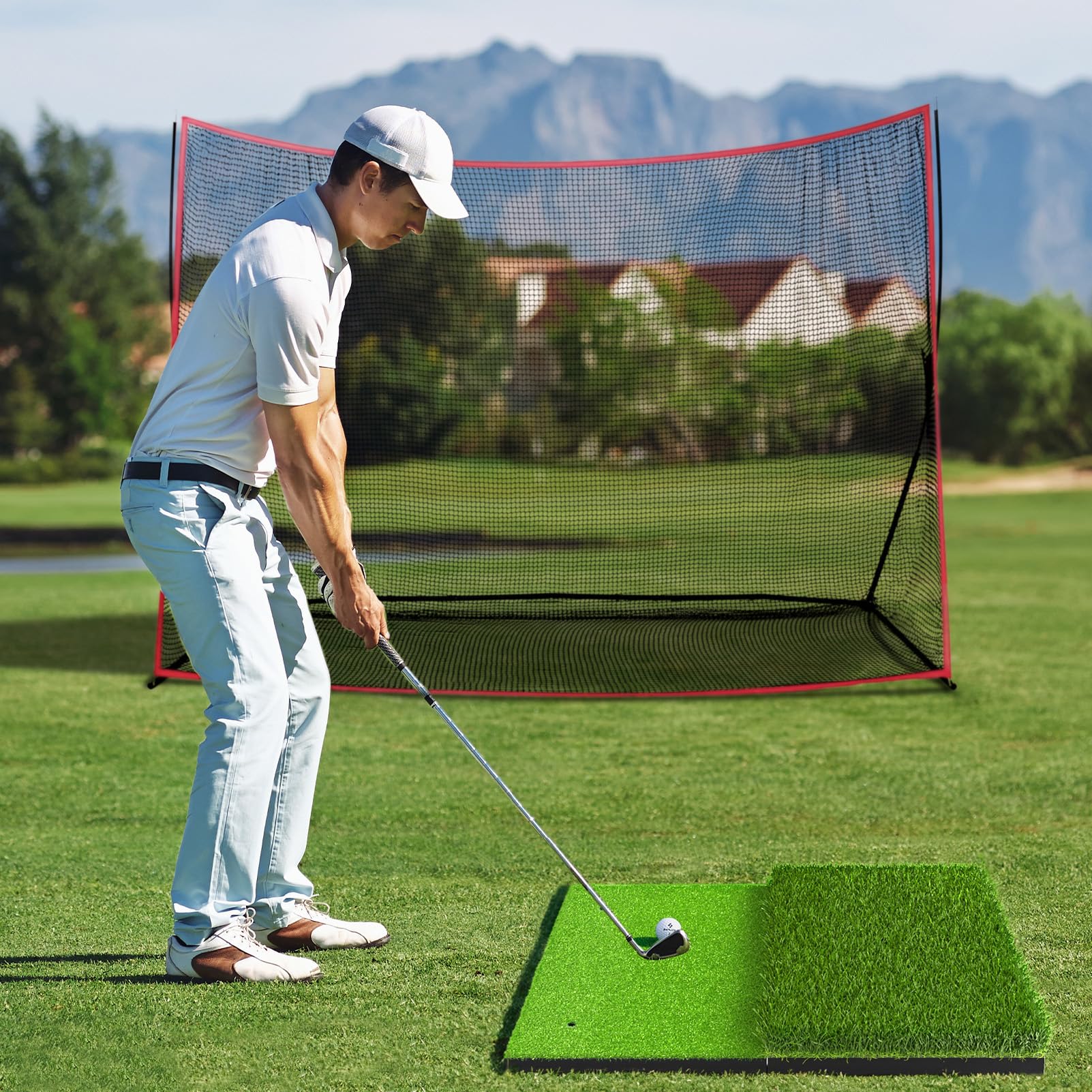 SAPLIZE Foldable Heavy-Duty Golf Hitting Mat with 10mm EVA Backing for Indoor/Outdoor Swing & Chipping, Golf Accessories & Gift for Men & Women