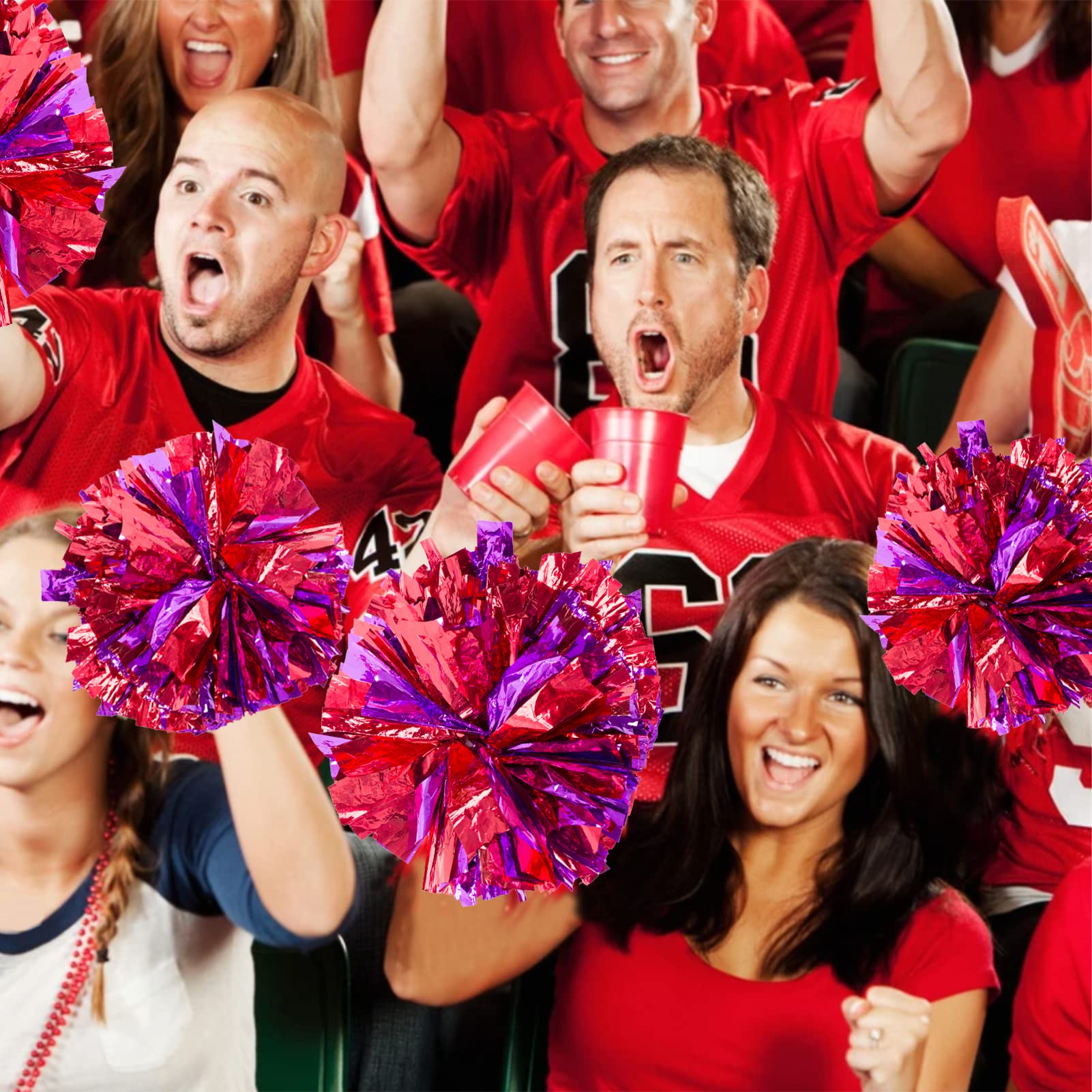 4Pcs Metallic Cheerleading Pom Poms, Creatiee 2 Pair Cheerleader Cheering Squad Pompoms for School Sports Dance Games Team Spirit Cheer