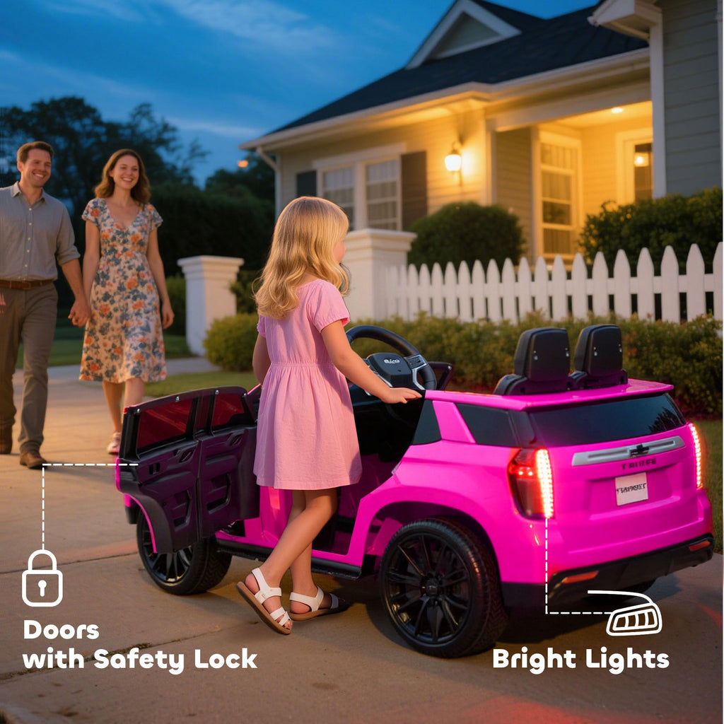 Aosom Licensed Chevrolet Tahoe Ride On Car, 12V 7AH Battery Power Ride On Toy with Parent Remote Control, LED Lights, Music, 4 Wheeler Suspension, 3 Speeds, Kids Electric Vehicle for Aged 3+, Pink