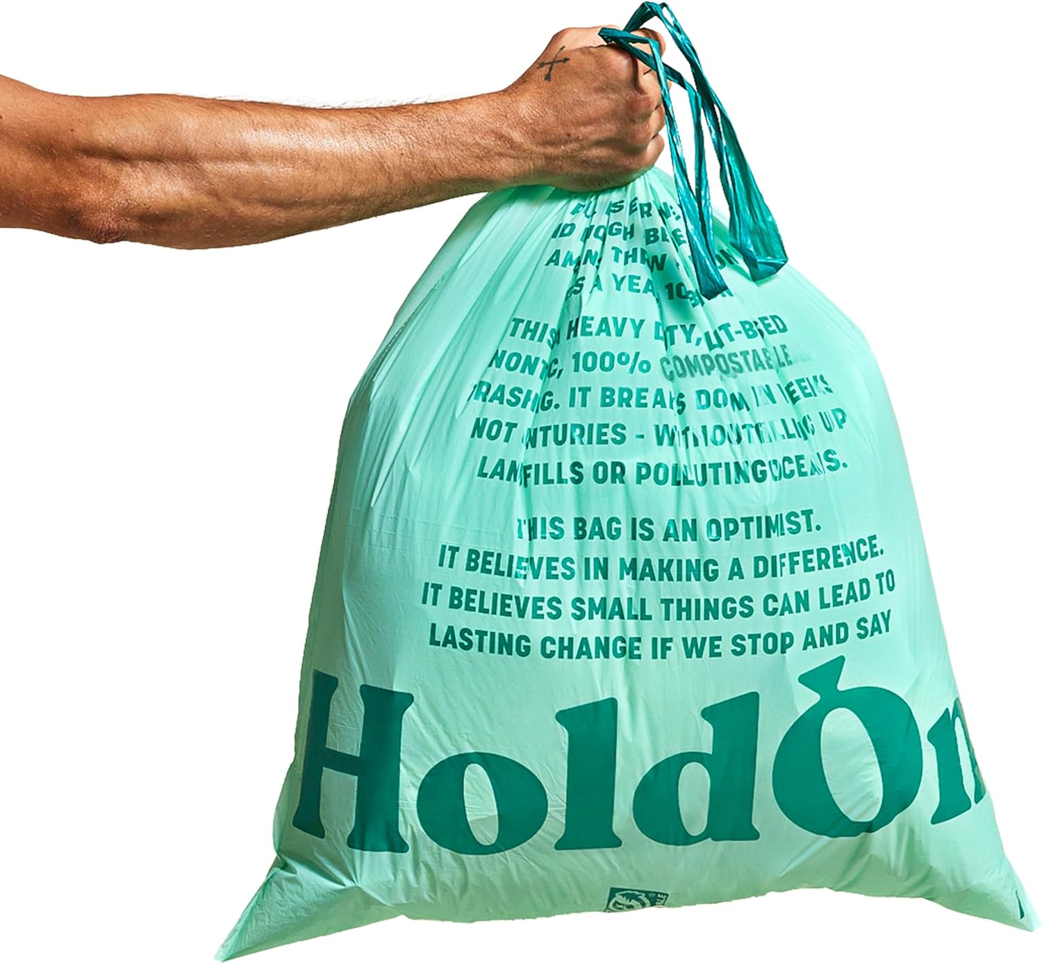 HoldOn Compostable Tall Kitchen Drawstring Bags, 13 Gallon - Leak-Resistant Triple-Ply Plant-Based Kitchen Bags for Trash, Compost & Bin Liners, BPA-Free, BPI Certified, 40 Count