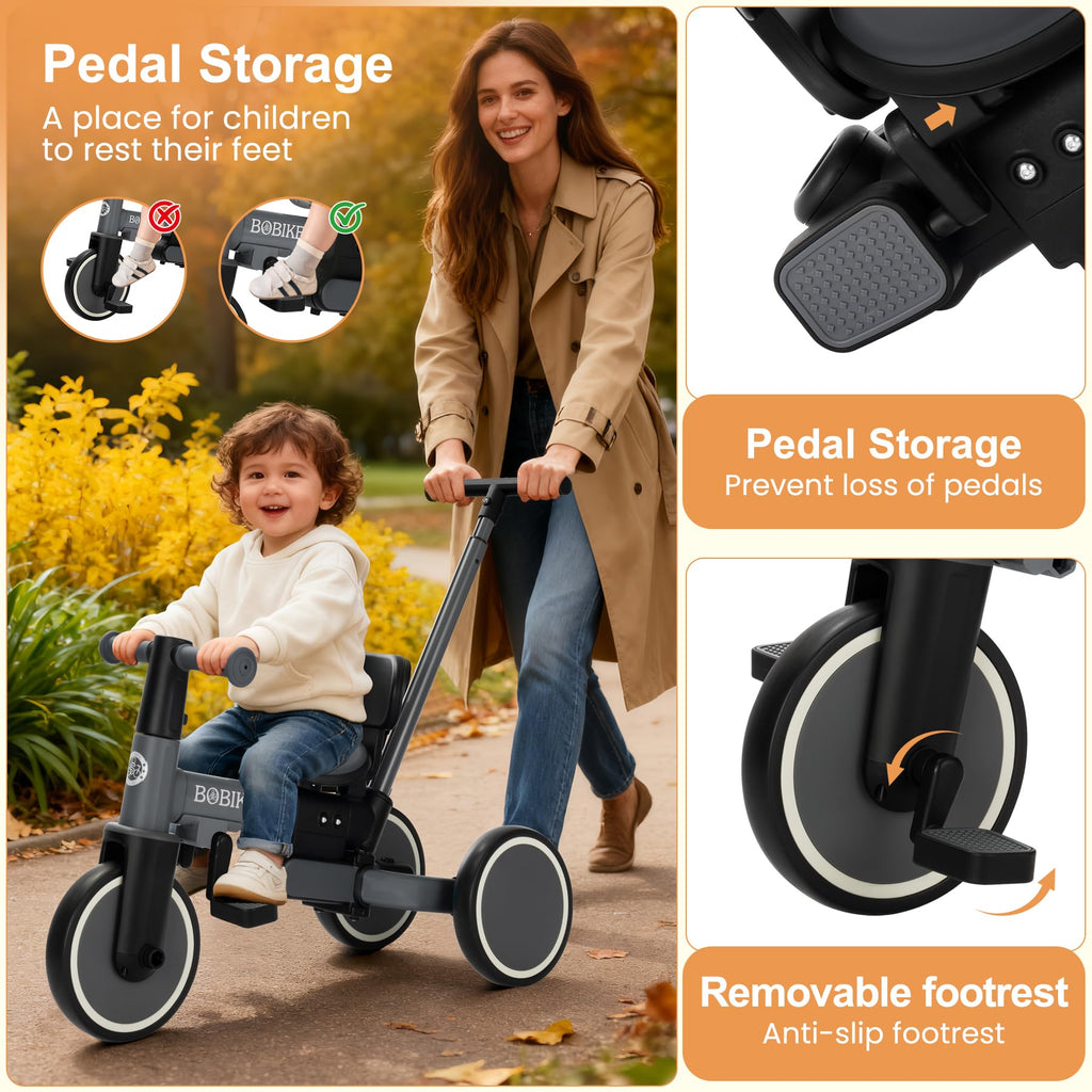 Toddler Bike with Push Handle,Tricycles for 1 to 3 Years Old, Toddler Tricycle with Push Handle for Boy Girl, Baby Balance Bike with Adjustable Seat Height and Removable Pedal (Black)