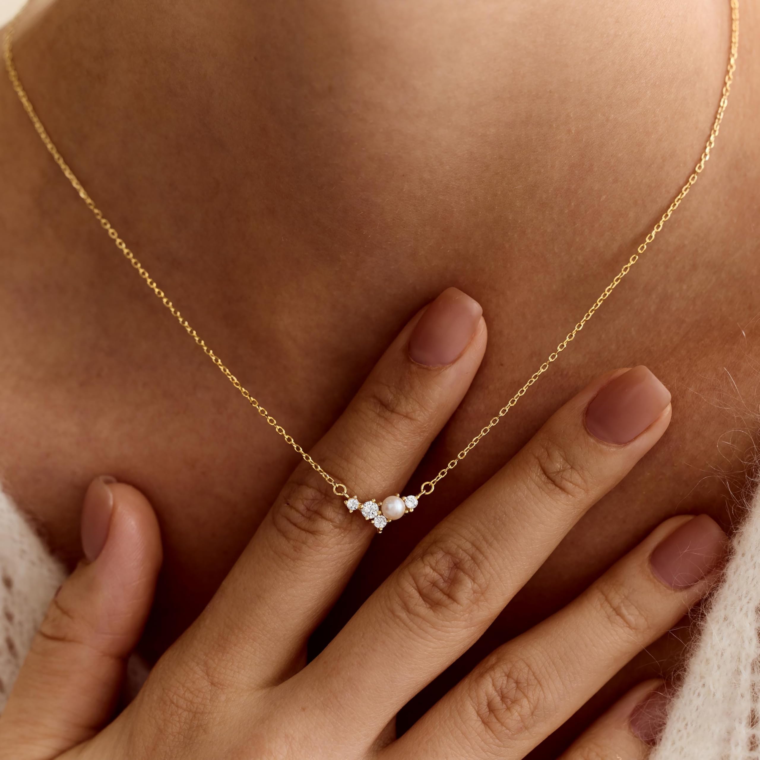 Pearl Necklace for Women Trendy,14k Gold Plated Necklace Dainty Wedding Necklace Small Cute Choker Necklace Gold Prom Drop Necklace Vintage Waterproof Jewelry for Women Prom Jewelry Fashion Gifts