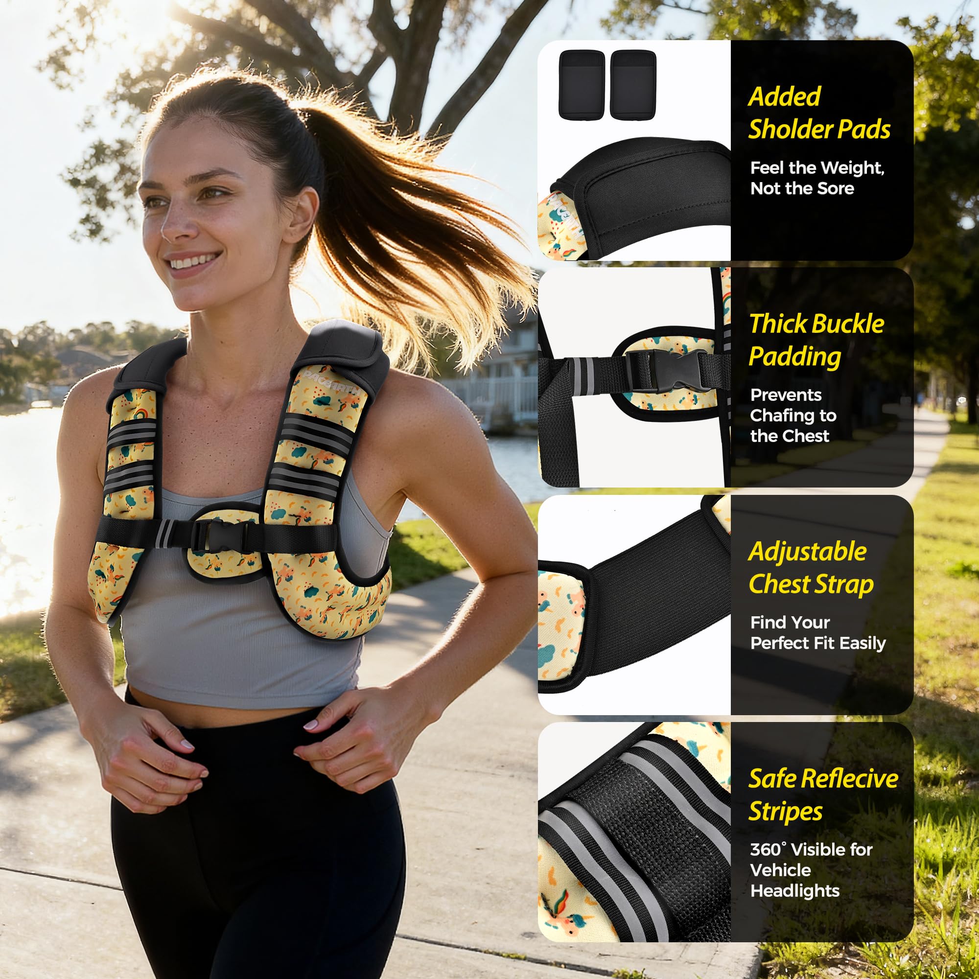 PACEARTH Weighted Vest,6lb/8lb/10lb/12lb/16lb/20lb/25lb/30lb Weight Vest with Reflective Stripe, Body Weight Vests for Women, Men, Weight Loss Workout, Strength Training, Running, Walking, Jogging