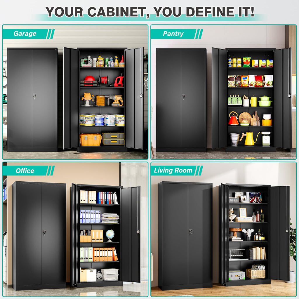 SISESOL Wide & Deep Metal Storage Cabinet with Wheels,Tall Rolling Garage Storage Cabinet with Lock,Black Metal Cabinets with Pegboards and Shelves,Tool Locker for Garage,Home,Office,43''Wx 20''Dx71"H