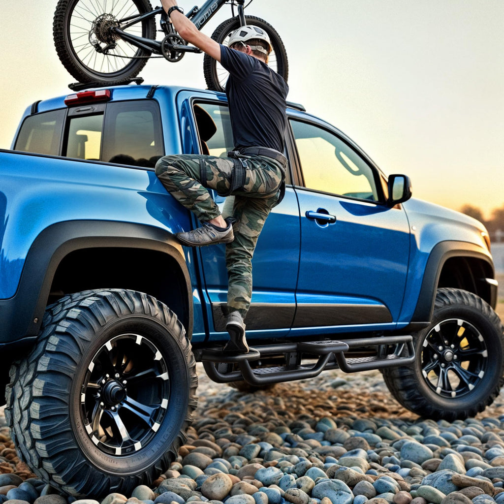 OEDRO Running Boards: Compatible with Chevy Colorado/GMC Canyon 2015-2026 Crew Cab, Side Steps Two-Stairs Bed Access Nerf Bar Rails