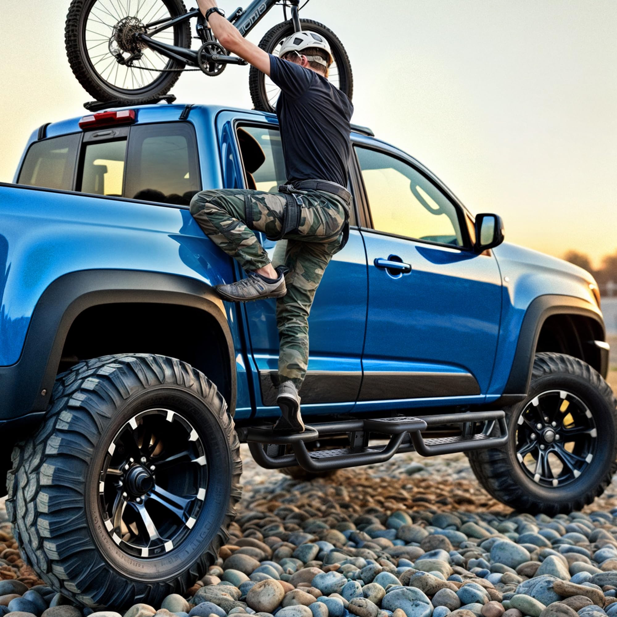 OEDRO Running Boards: Compatible with Chevy Colorado/GMC Canyon 2015-2026 Crew Cab, Side Steps Two-Stairs Bed Access Nerf Bar Rails
