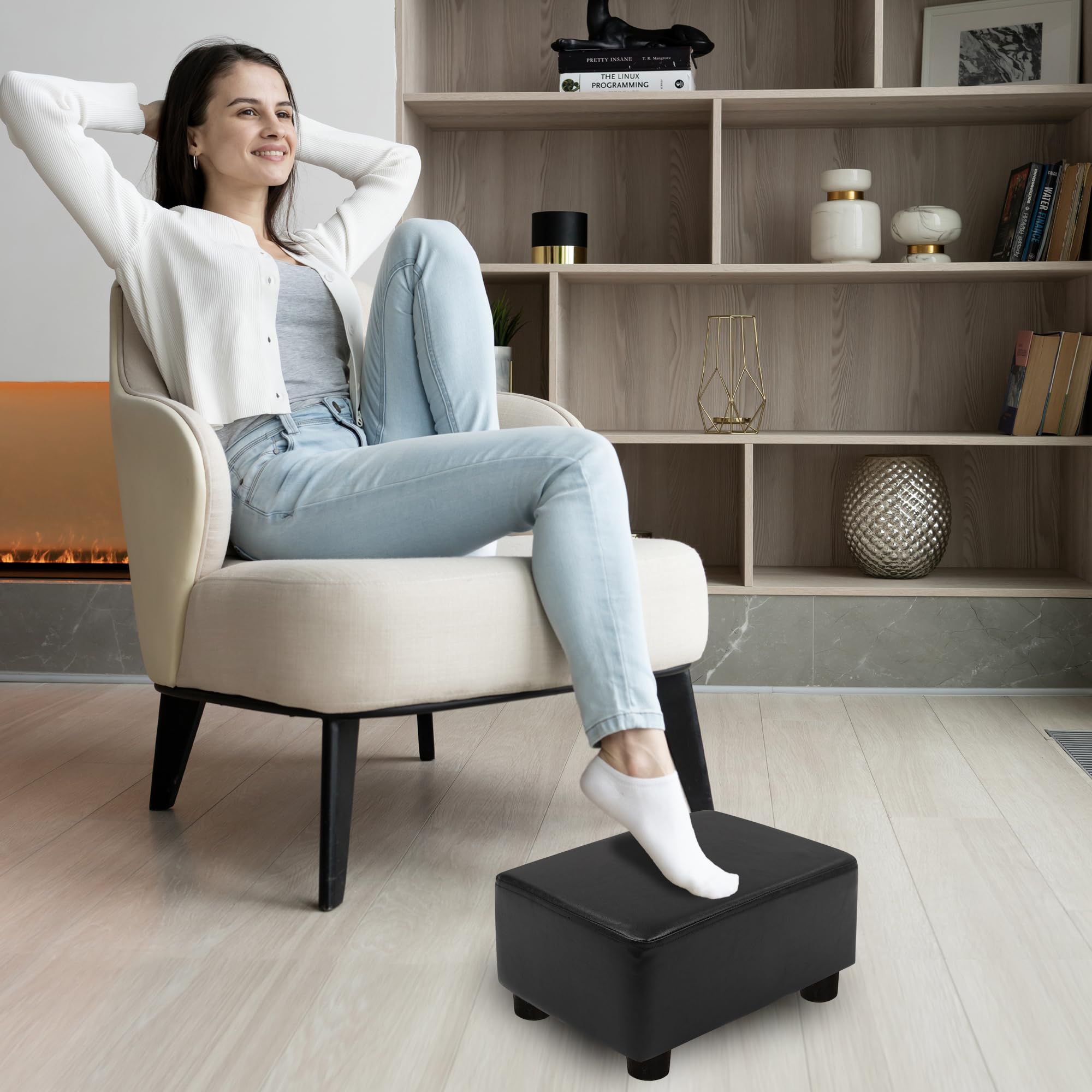 CAROLMADE Small Foot Stool Ottoman Footstool with Legs Under Desk Footrest for Living Room Bedroom and Office, Black