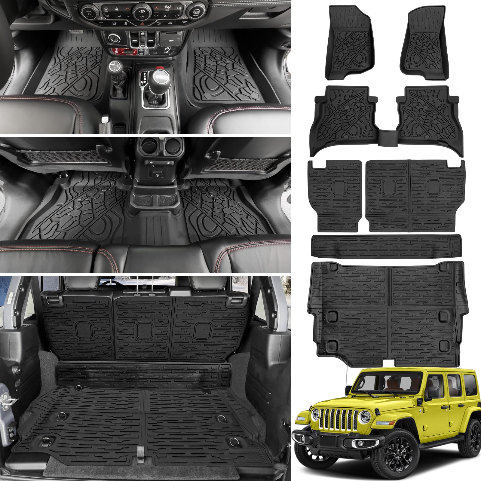 Cargo Mats for 2018-2025 Jeep Wrangler JL Unlimited 4X4 Trunk Mat with Backrest Liner, All Weather TPE Protector Rear Back Seat Mats for 18-25 Wrangler JL 4X4 4 Door Accessories