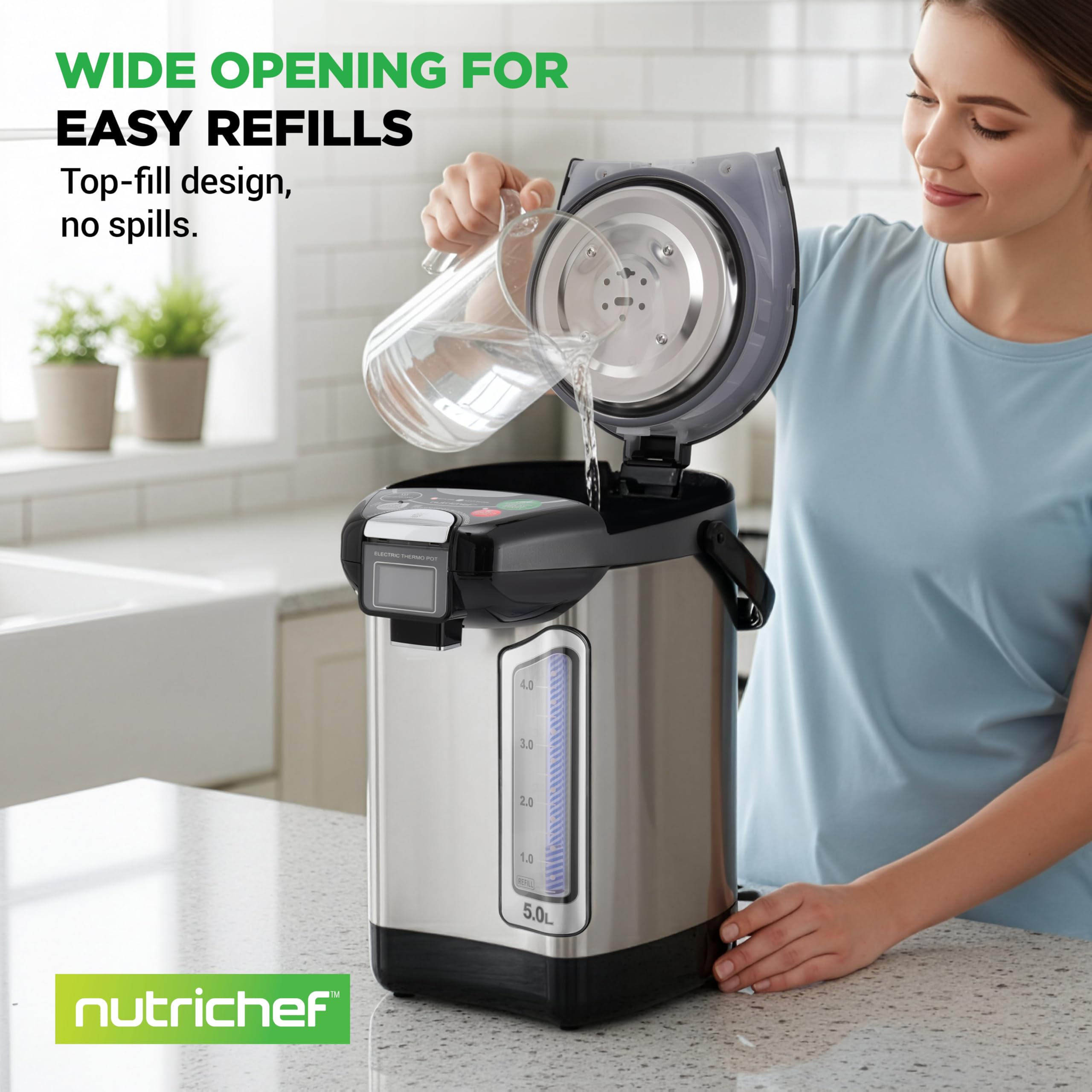 NutriChef Digital Water Boiler and Warmer - 3L/3.17 Qt Stainless Electric Hot Water Dispenser w/ LCD Display, Rotating Base, Keep Warm, Auto Shut Off, Safety Lock, Instant Heating for Coffee & Tea