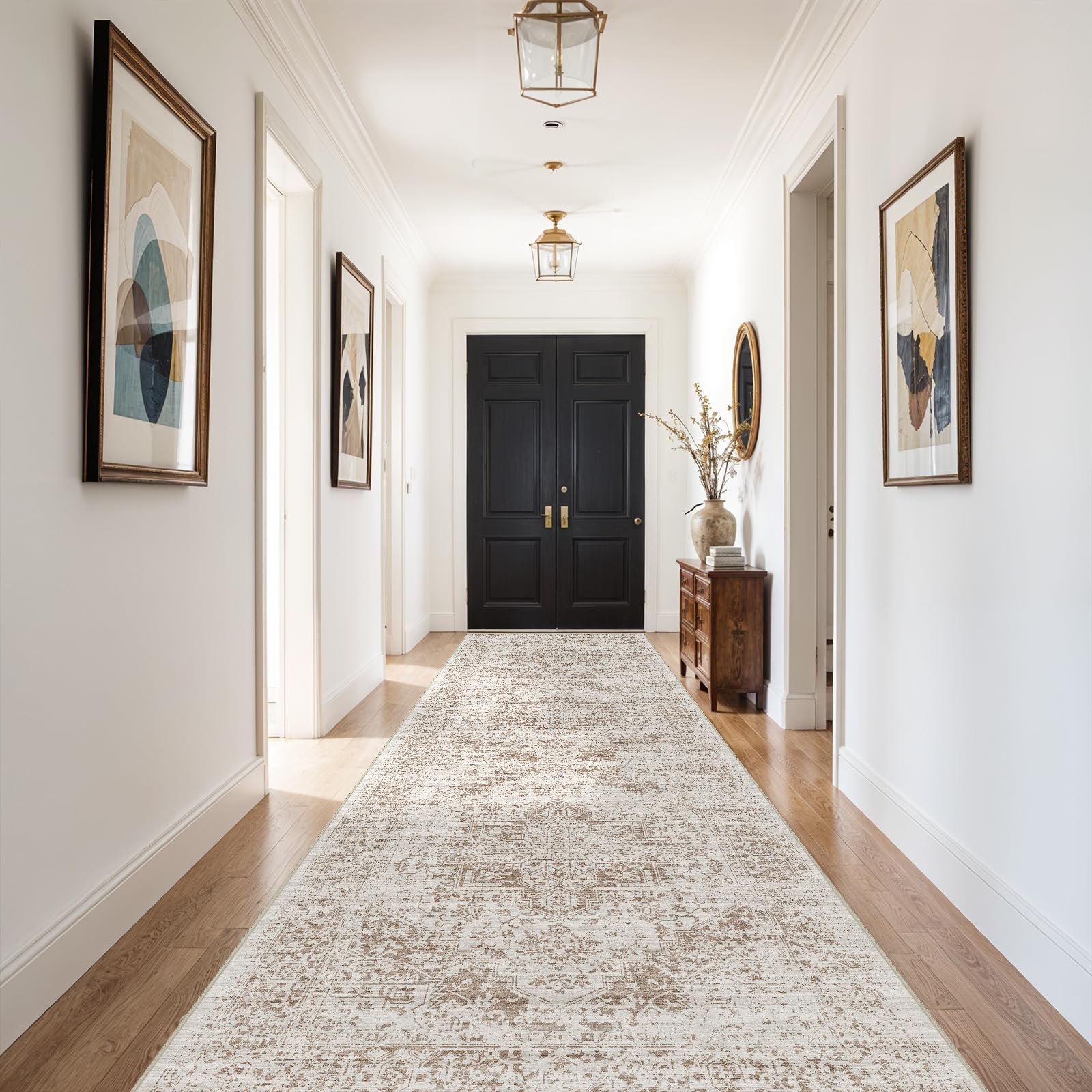 2x5 Washable Kitchen Runner Rug - Soft Low Pile Floral Animal Cat Print Rugs with Non-Slip Backing Waterproof Stain-Resistant Indoor Carpet for Hallway Entryway Bathroom Bedroom (Black)