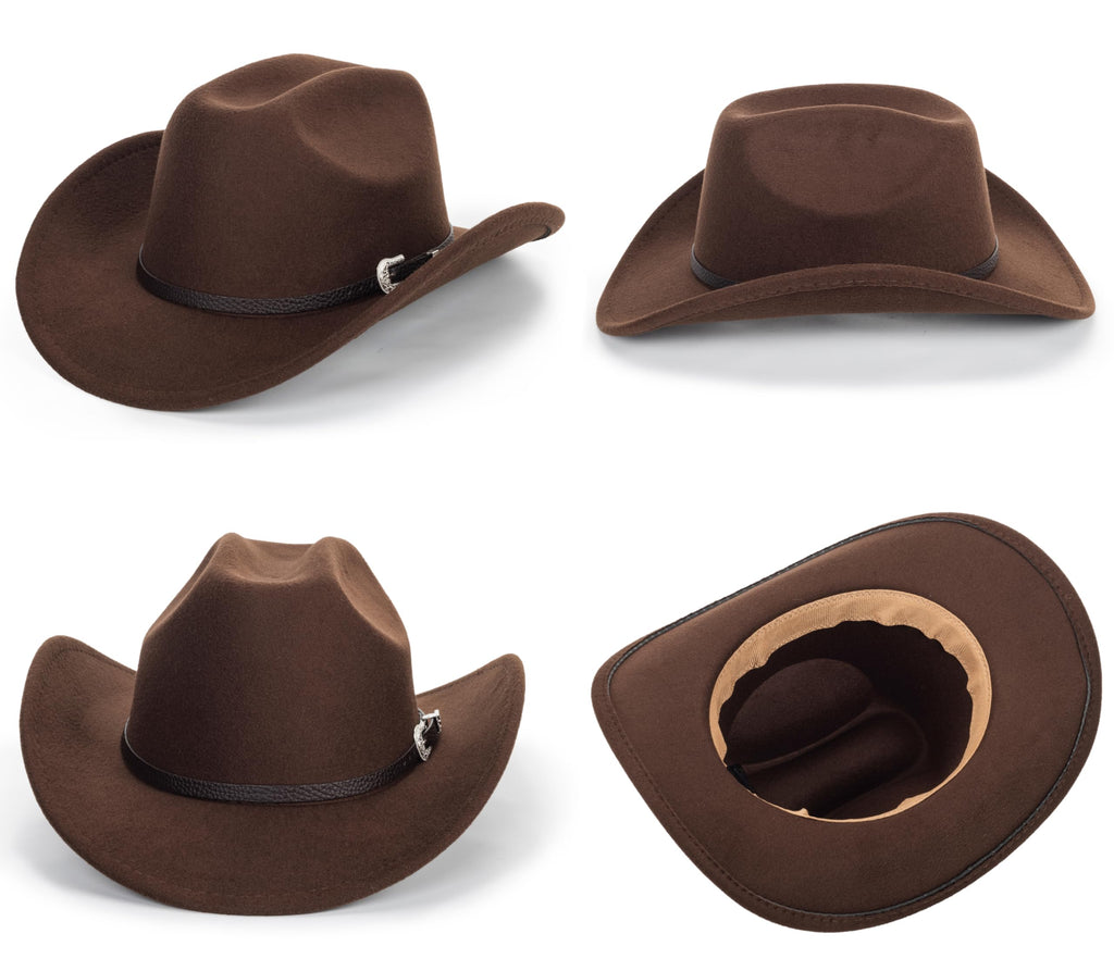 Eohak Womens Western Cowboy Hats Studded Pinched Western Cowgirl Hats Wide Brim Fedoras Hat with Belt Buckle (Size:Medium)