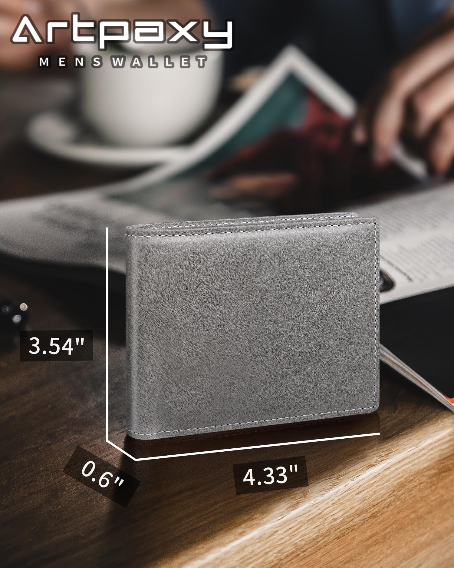 Artpaxy Mens Wallet Genuine Leather Bifold RFID Blocking Wallet for Men with 1 ID Window 13 Card Holders 2 cash pockets 1 Gift Box