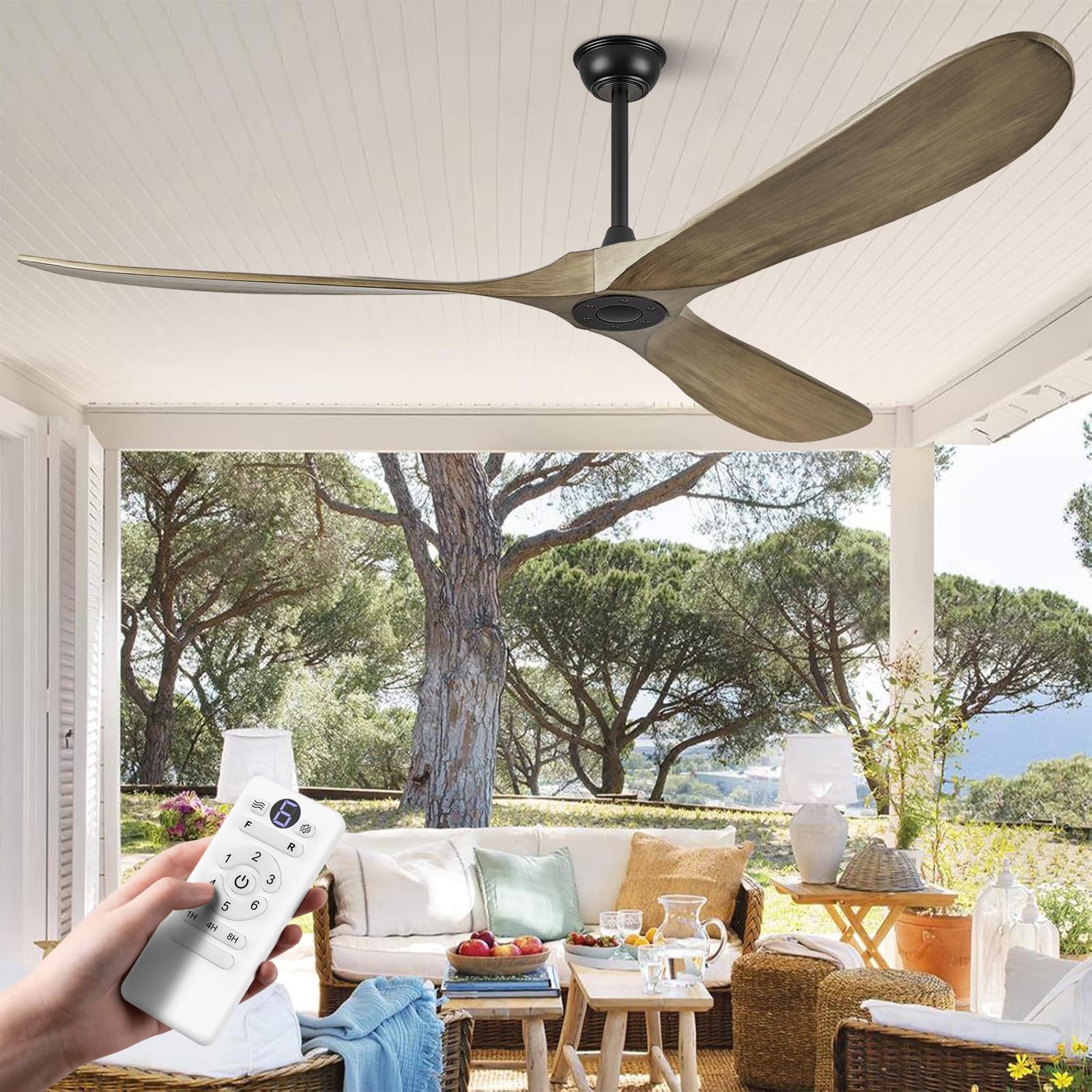 ABZ Ceiling Fans without Lights - 52 Inch Modern Ceiling Fans no Lights with Remote Control, Black 3 Blade Solid Wood Indoor Outdoor Ceiling Fans for Patios Living Room Bedroom