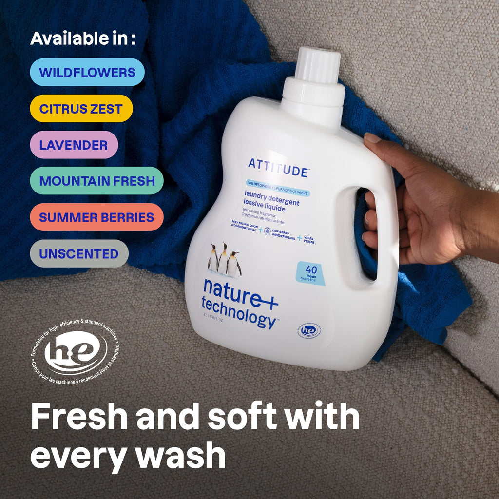 ATTITUDE Liquid Laundry Detergent, EWG Verified, HE Compatible, Plant-Based & Vegan, Natural Laundry Soap, Citrus Zest Scent, 40 Loads, 67.6 Fl Oz