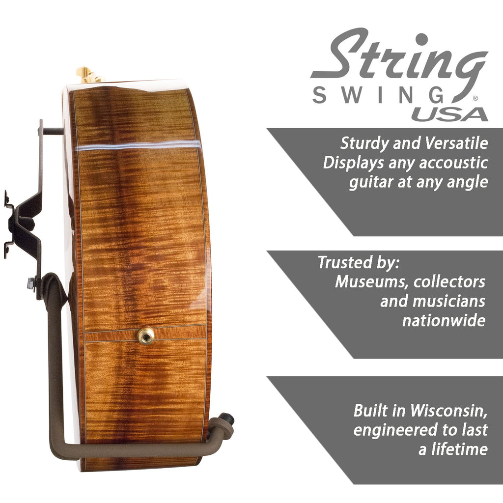 String Swing Guitar Holder Low-Profile Wide-Body for Horizontal Flat Wall Mount - 1 Piece Unit CC151-LPW-FW