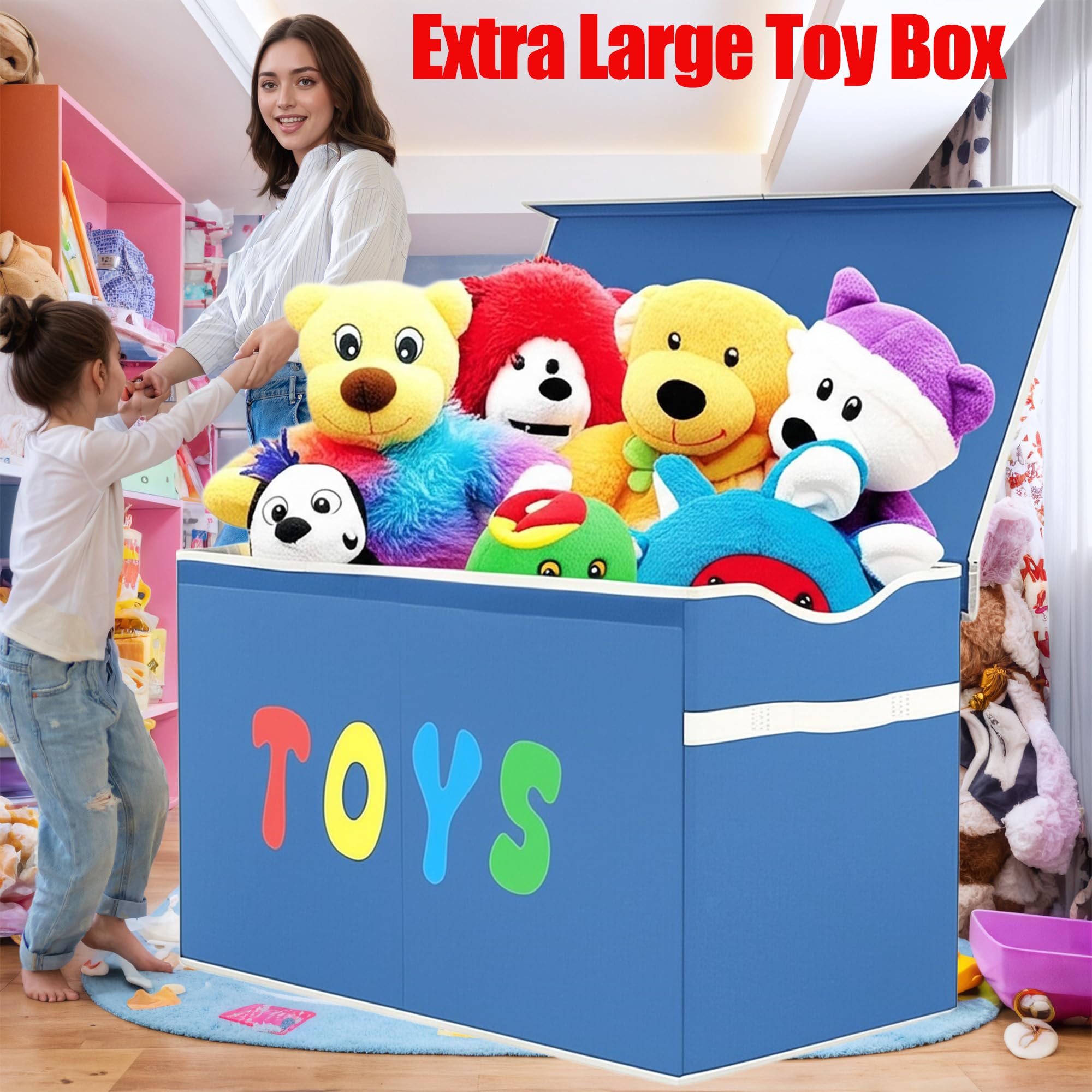 YOLOXO Toy Box Chest, Collapsible Sturdy Storage Bins with Lids, Extra Large Kids Toy Storage Organizer Boxes Bins Baskets for Kids, Boys, Girls, Nursery Room, Playroom, Closet (BLACK)