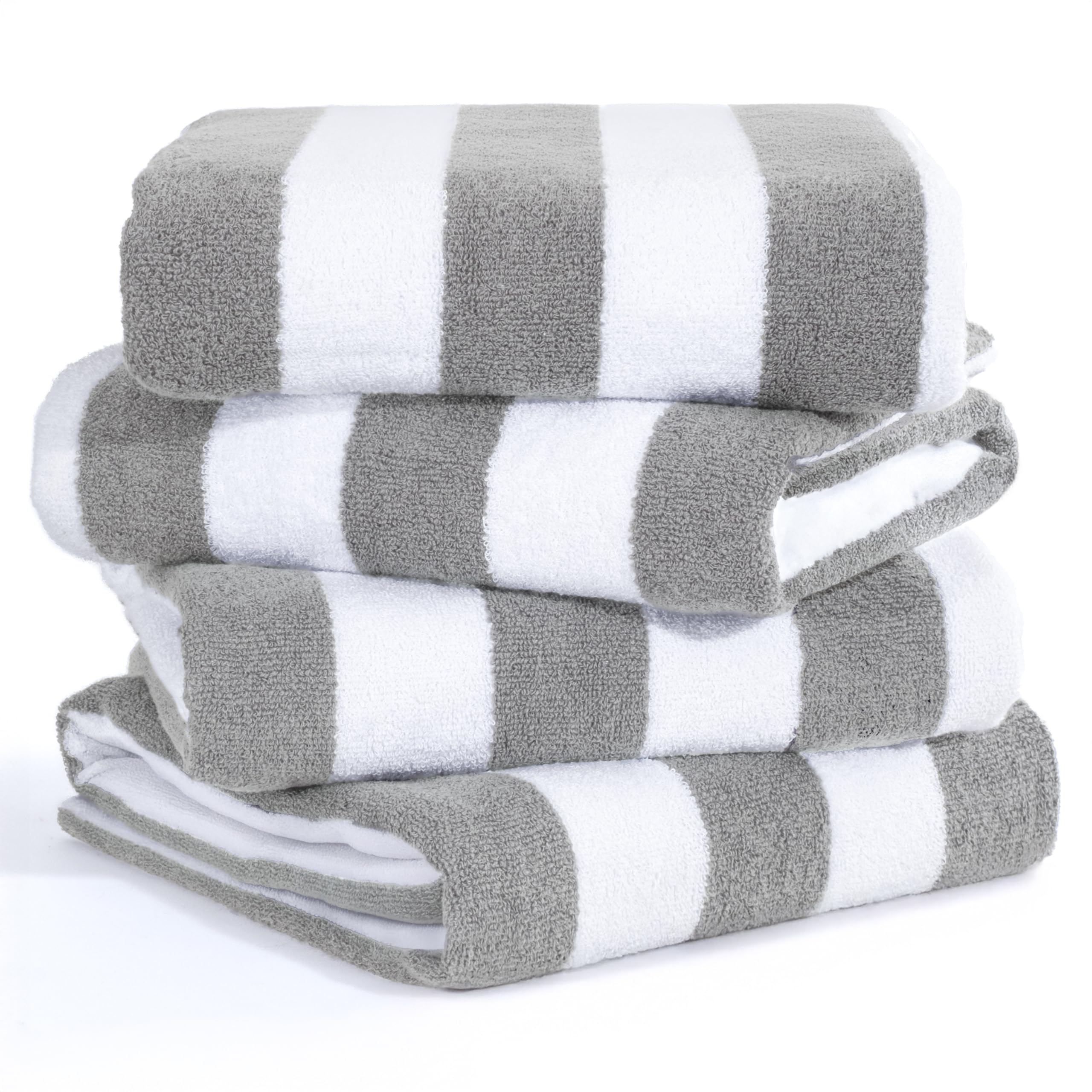 American Soft Linen Cabana Striped Beach Towels, 30x60 inch 4 Piece Oversize Pool Towels, Quick Drying Sand Free Swim Towels, Beige