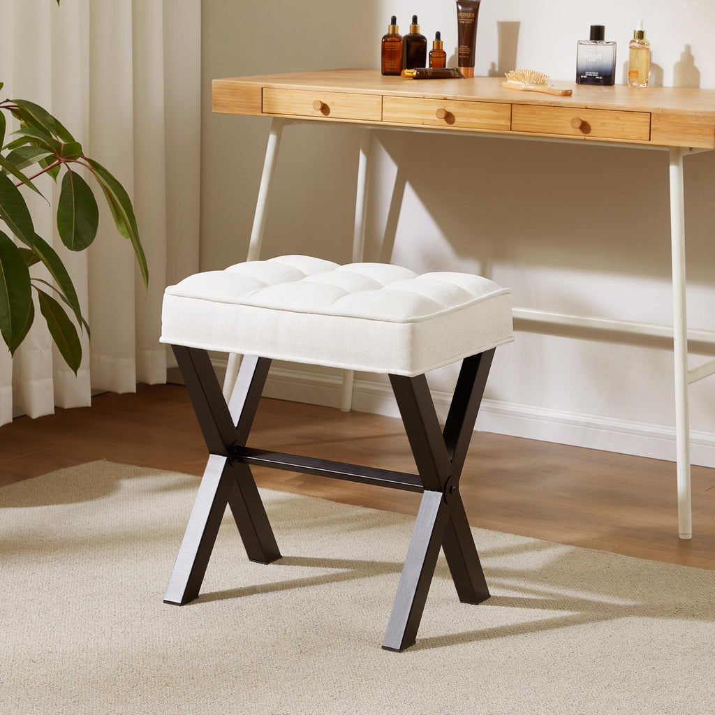 Royal Windsor Vanity Stool with Saddle Cushion, 18 Inch Makeup Vanity Chair for Living Room, Modern Foot Stool Ottoman Piano Bench,Small Upholstered Bench for Bedroom, Beige