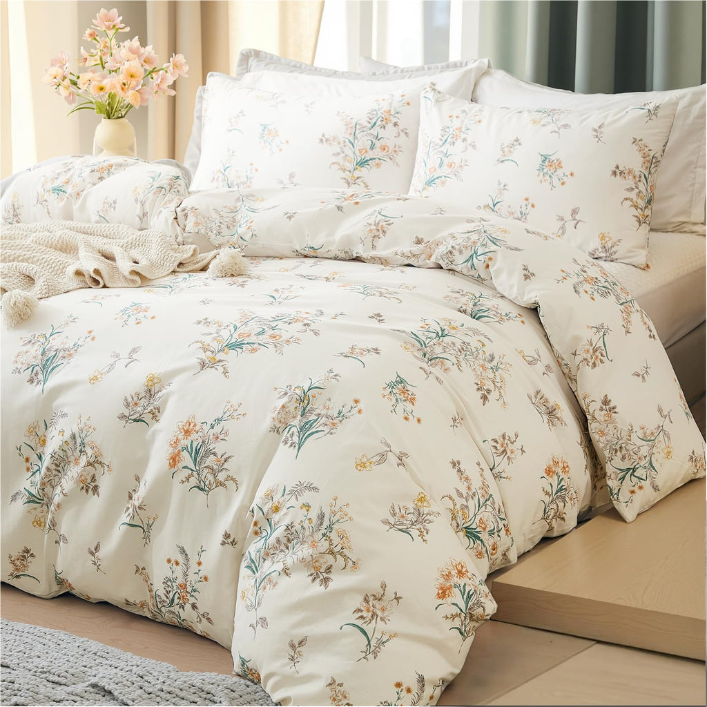 100% Natural Cotton Comforter Set Queen 3 Pcs Grayish Blue Bedding Sets with Luxurious Damask Pattern, Reversible Breathable Soft Comforter Sets for All Season