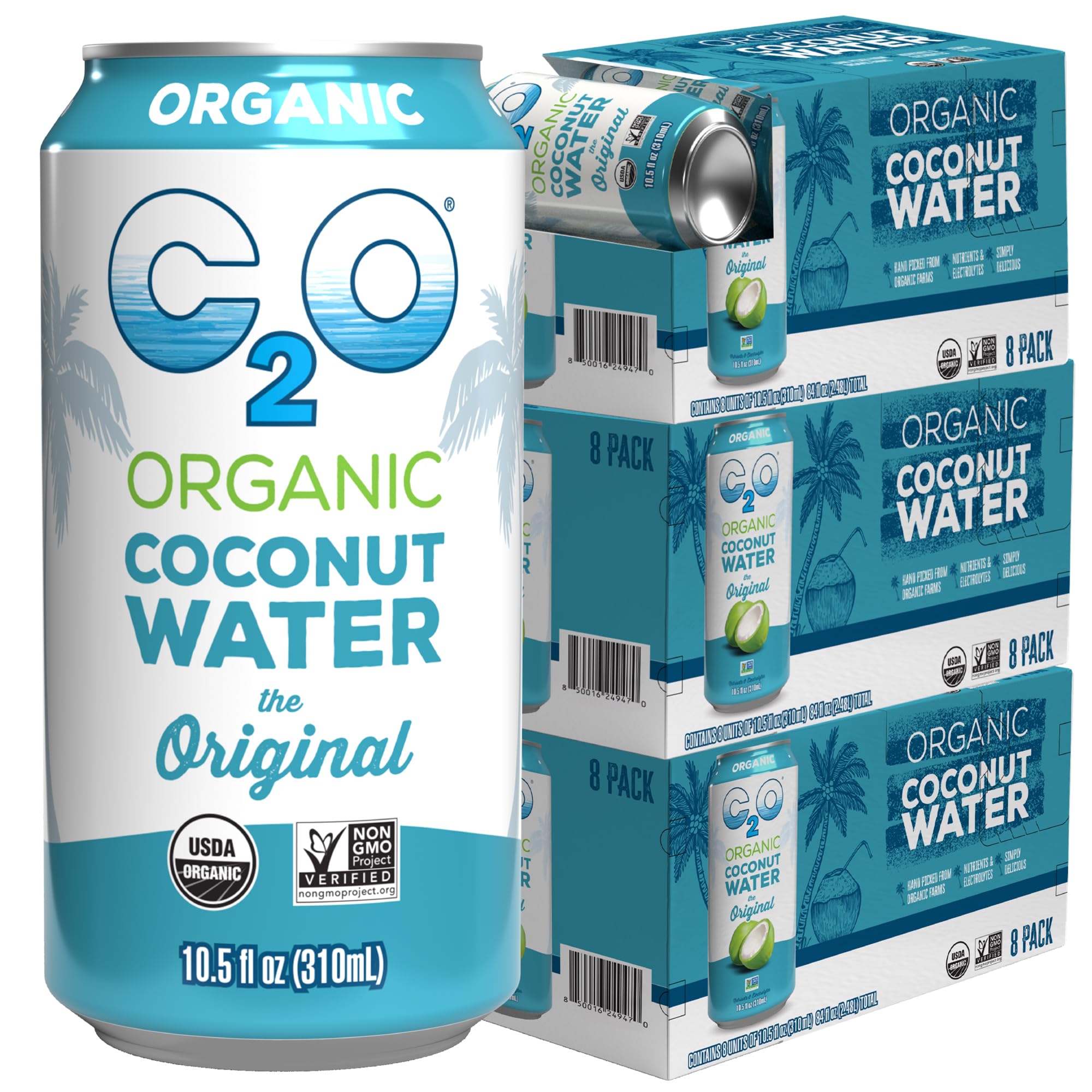 C2O - Coconut Water with Ginger, Lime, & Turmeric (12 Pack) - Made with Fresh Coconut Water - Plant Based - Non GMO - Canned Water - Natural Hydration, Electrolytes, & Potassium - 12 Cans, 17.5 FL OZ