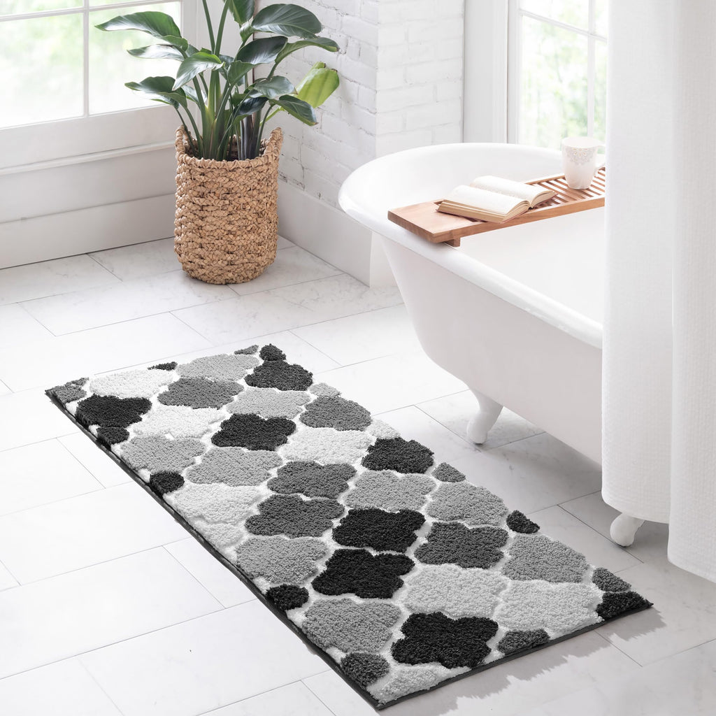 DEXDE Bathroom Rugs Runner 24x47 Long Bath Rug Non Slip Soft Washable Large Bath Mats for Bathroom Bedroom Hallway Kitchen Floor Carpet Modern Boho Decor, Beige
