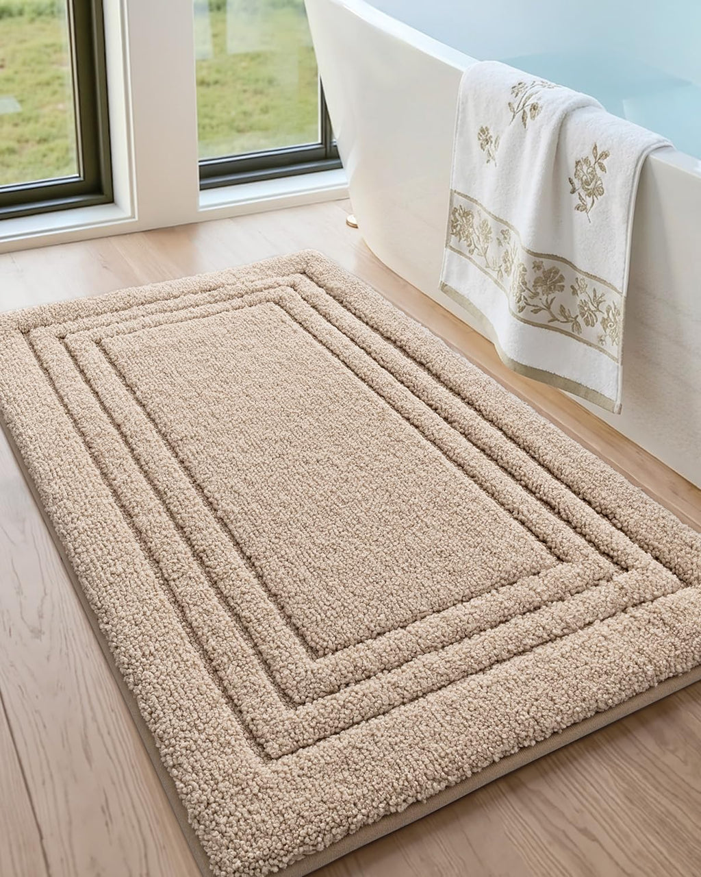 DEXI Bath Mats Bathroom Rug, 32x20 Non Slip Bathroom Rugs Washable, Absorbent Bathmat Quick Dry for Shower Floor Sink, Beige