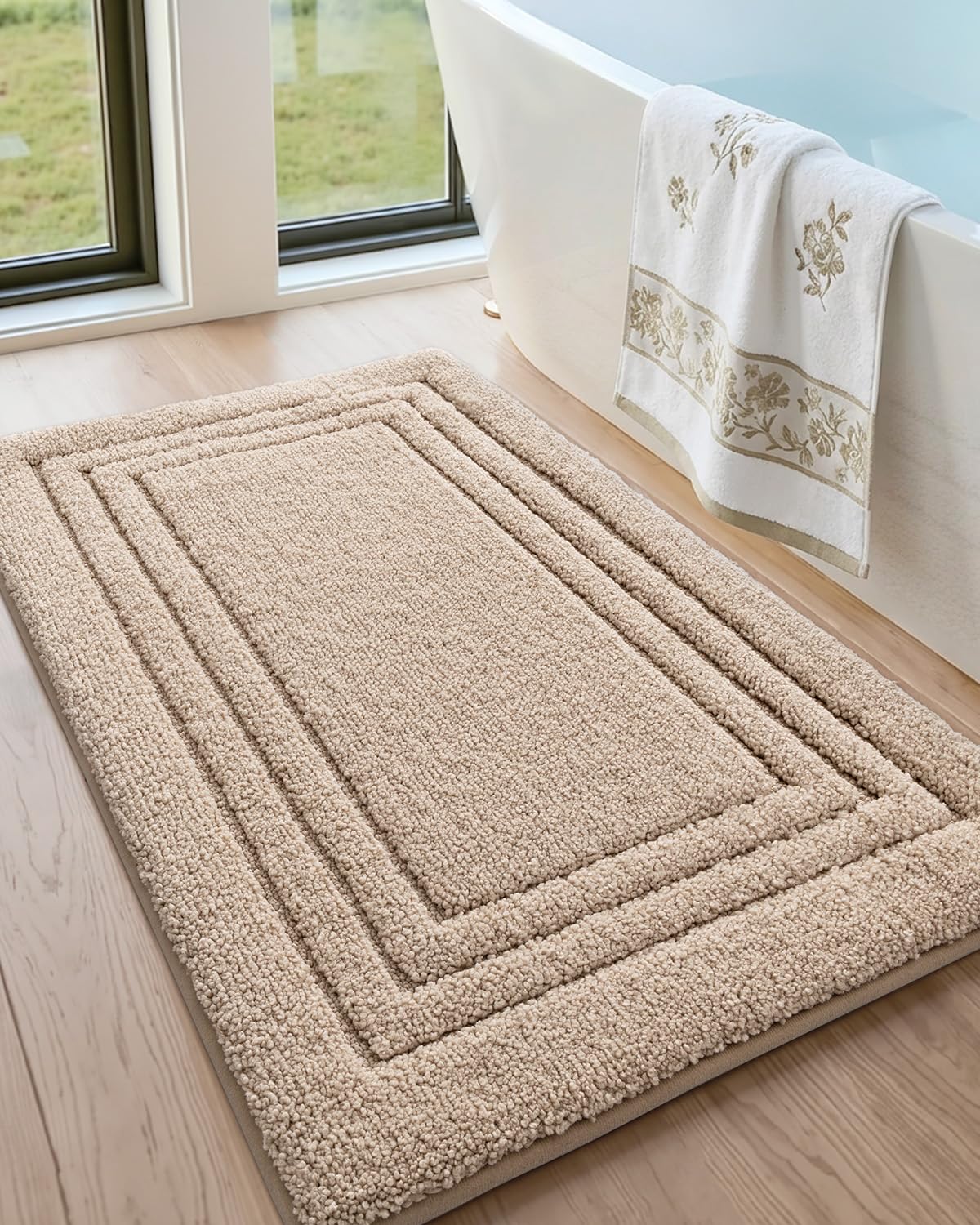 DEXI Bath Mats Bathroom Rug, 32x20 Non Slip Bathroom Rugs Washable, Absorbent Bathmat Quick Dry for Shower Floor Sink, Beige