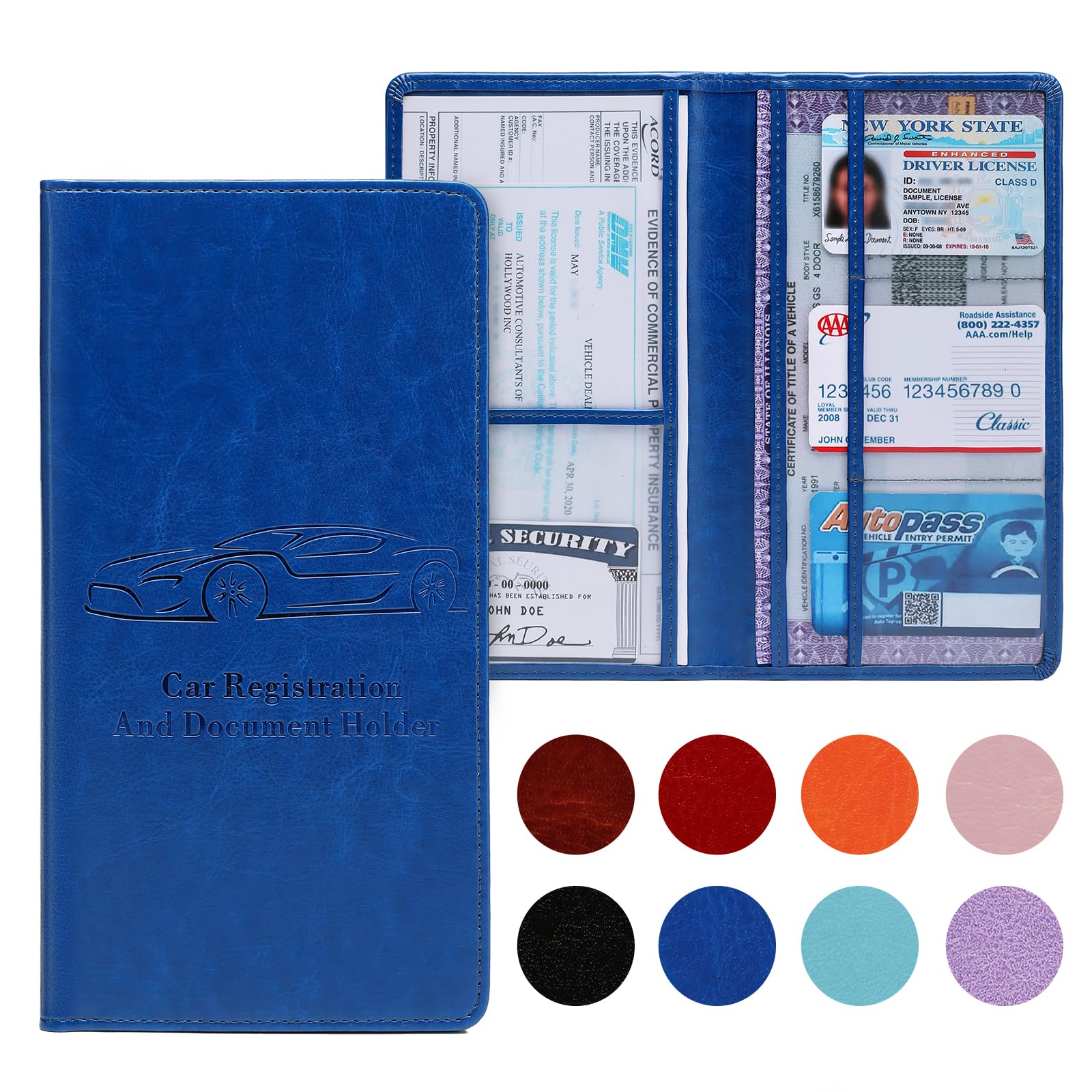 Car Registration and Insurance Card Holder for Women Men, Black Glove Box Paperwork Organizer with Magnetic Buckle for Easy Access and Protect Documents and Various Cards in Vehicle