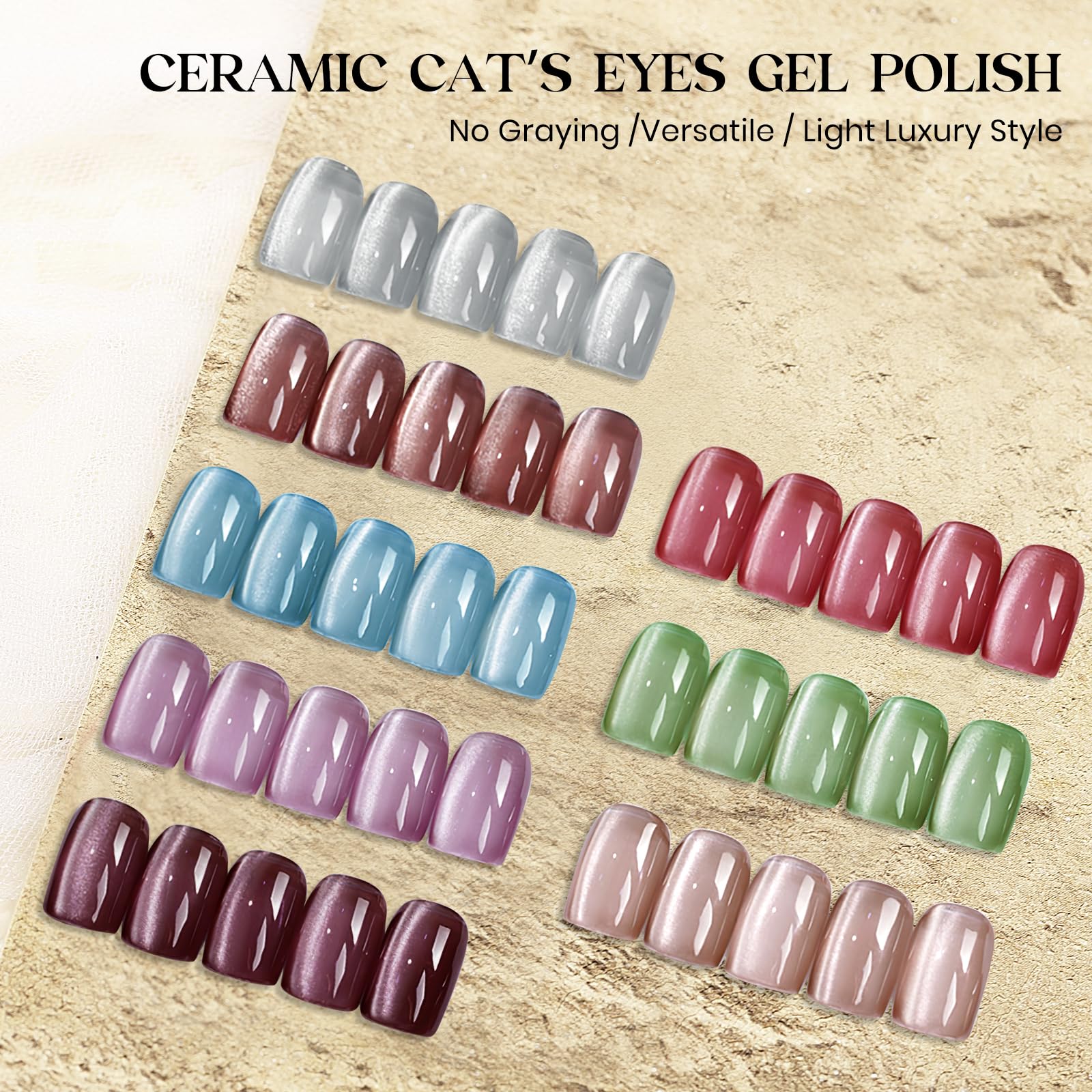 MIZHSE Cat Eye Gel Nail Polish, Moonlight Magnetic Gel Polish and Sheer Nude Nail Kit with 1 Magnet Stick, Glass Shiny Effect Silver Pink Purple Soak Off Manicure Home DIY