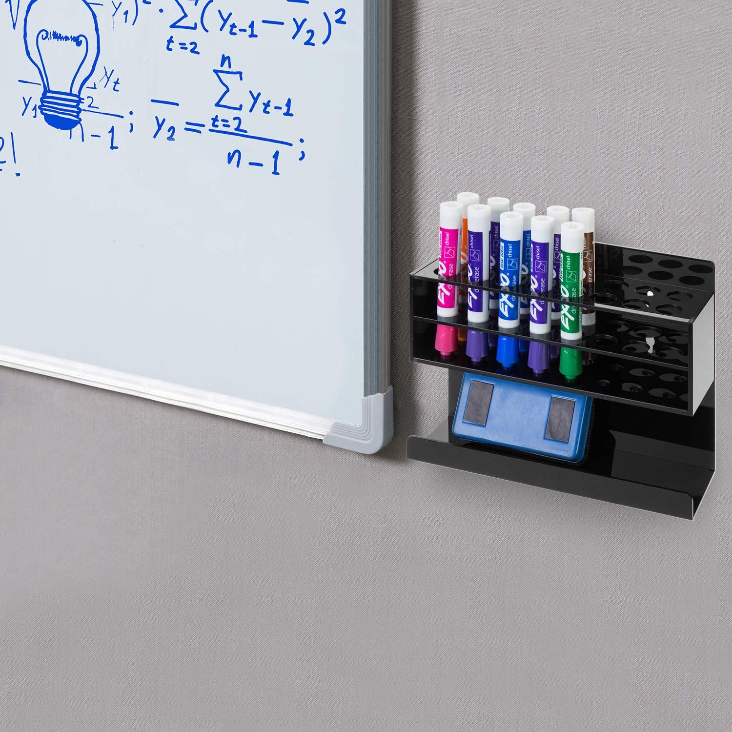 MyGift Dry Erase Marker Holder 10 Slots Whiteboard Marker Holder for Wall Dry Erase Eraser Holder Wall Mount Black