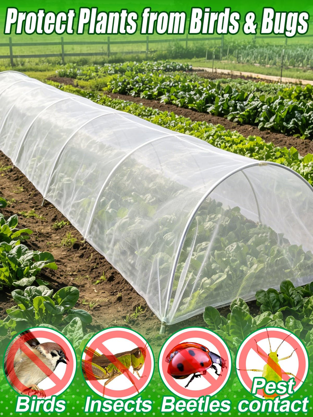 4x10ft Garden Netting - Ultra Fine Mesh Plant Covers to Keep Small Animals Pest Out, Bird Barrier for Protecting Vegetables Fruits Flowers Raised Beds (Without Support Pole)
