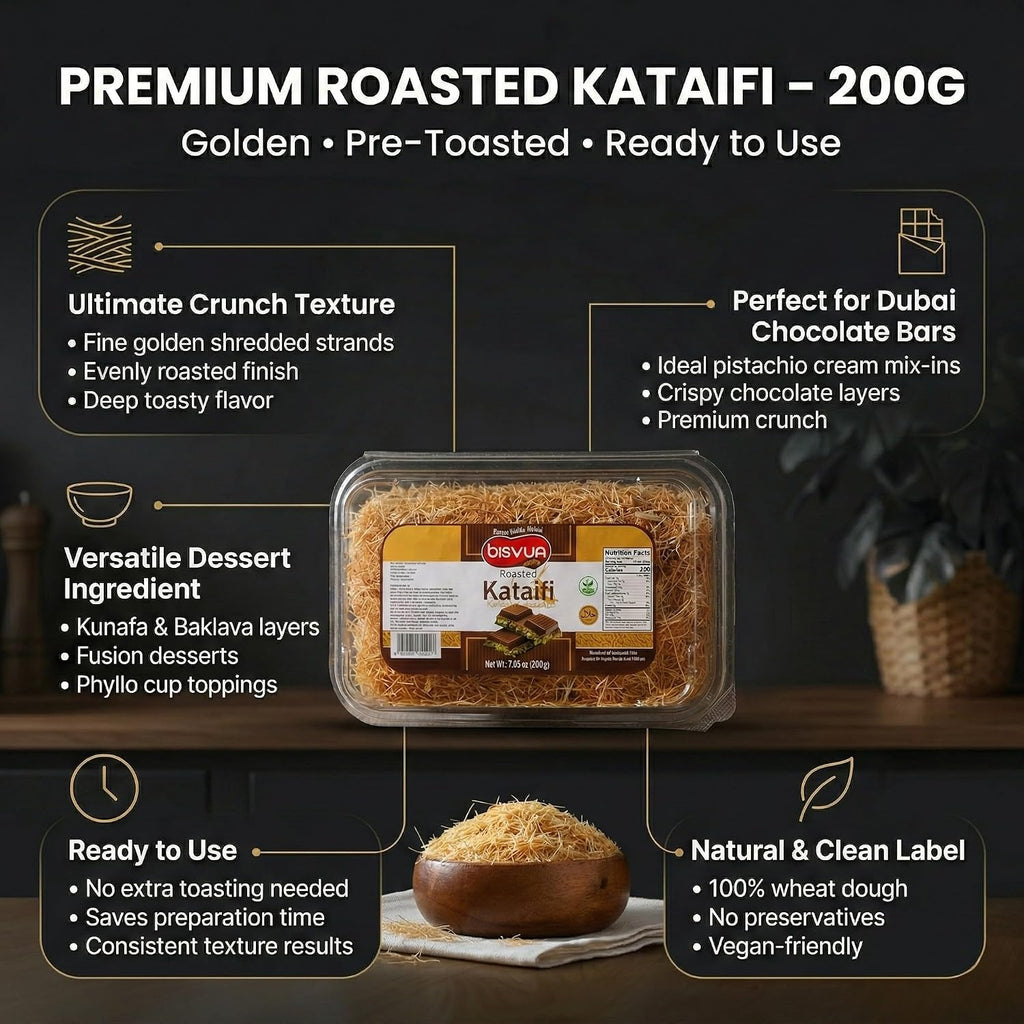 BISVUA Premium Dessert Topping Roasted Kataifi Pastry 200g (7.1 oz) – Golden Toasted Shredded Phyllo Dough for Dubai Chocolate Filling, Pistachio Cream Recipes, Kunafa Dough & Crunchy