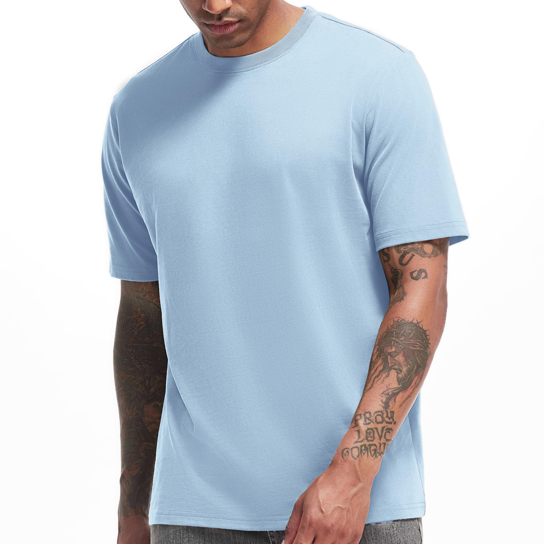 VEIISAR Men's Heavy Weight Crew Neck T-Shirt Mens Premium Cotton Tee - Pre Shrunk S-3XL