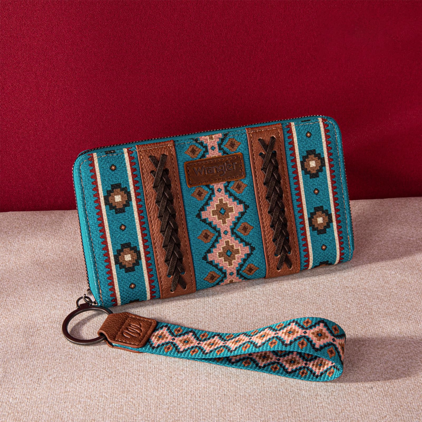 Wrangler Wallet Purse for Women Western Aztec Clutch Wristlet Wallet with Credit Card Holder