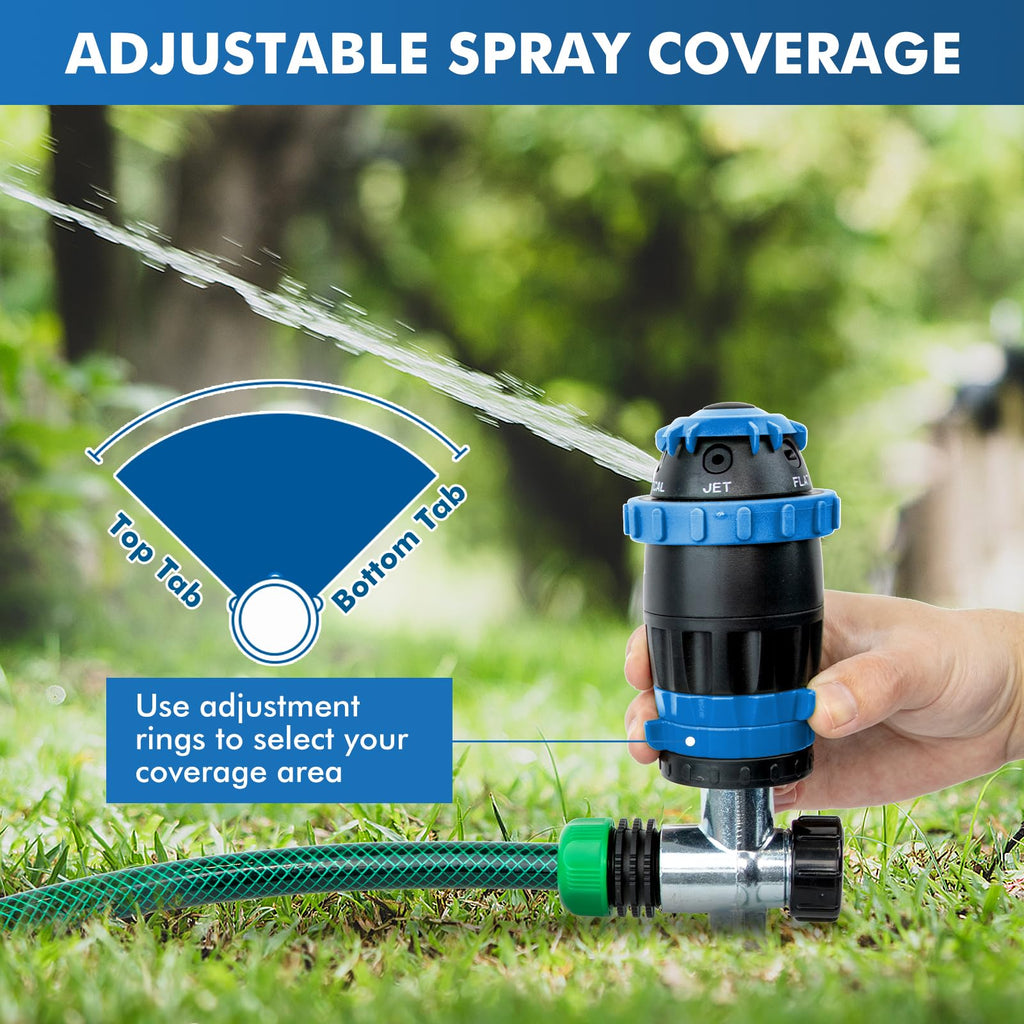 RESTMO Gear Drive Sprinkler with Metal Spike Base, 5-Pattern Heavy Duty Gardening Watering System, Multi-Adjustable Lawn Sprinkle for Garden Plant, Flower Bed and Large Yard Area Watering, Gray