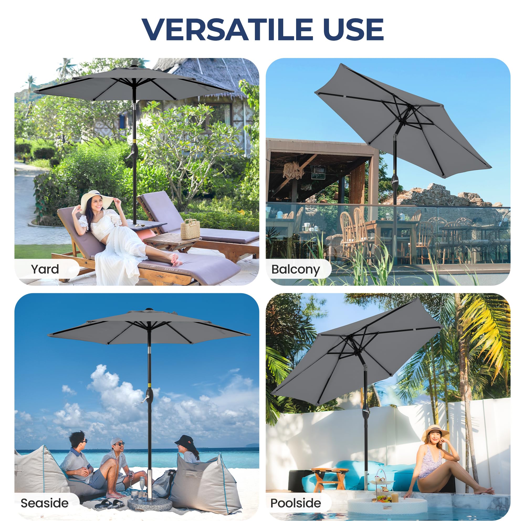 SUNVIVI OUTDOOR Outdoor Patio Umbrella, Patio Umbrella, Market Umbrella, Large Outdoor Umbrella, Metal Pole Umbrella with Push Button Tilt and Crank, Polyester Canopy