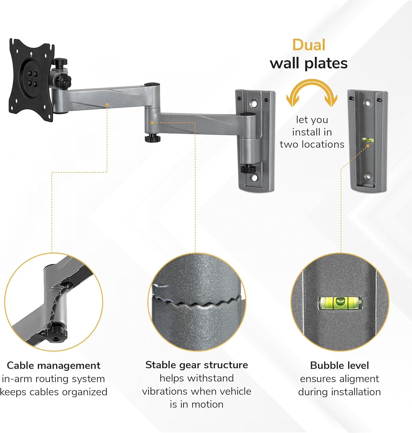 Mount-It! Locking RV TV Mount with Dual Wall Plates & Quick Release | Full Motion Rust-Resistant Aluminum Arm for Indoor & Outdoor Use in Camper, Trailer, RV | 13-42 Inch Screens, VESA 200 Compatible