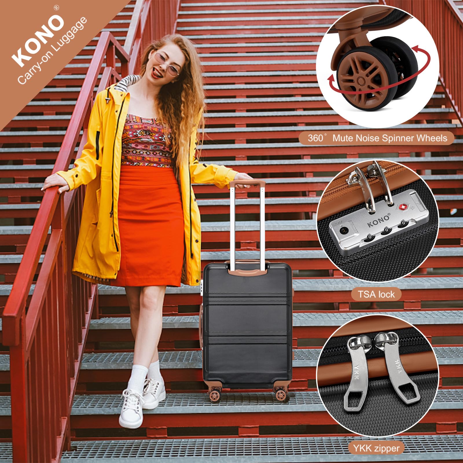 Kono Carry On Luggage Set Airline Approved Lightweight PC+ABS Carry On Suitcase with TSA Lock Spinner Wheels Durable Luggage Hardside Apricot Blue