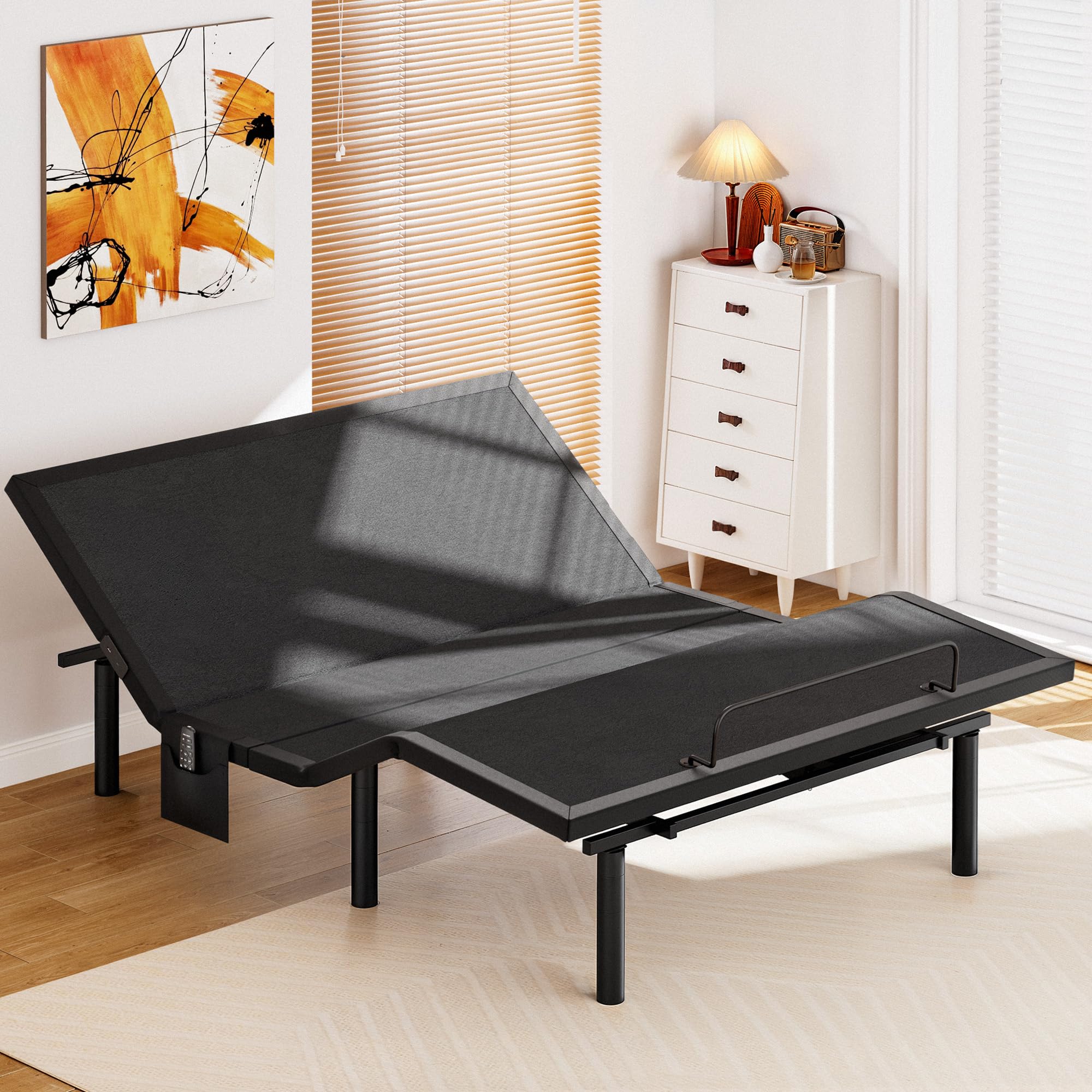 AMADA HOMEFURNISHING Adjustable Bed Frame with Massage, App-Controlled Twin XL Adjustable Bed Base with 4 USB Ports & Under-Bed LED Light, Wireless Electric Bed Frame, 4 Height Options, TXL2