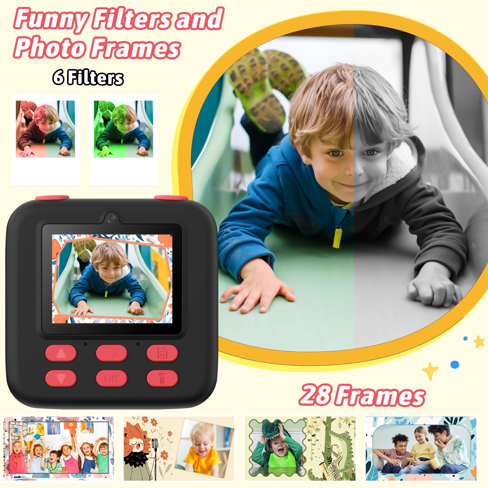 Kids Instant Digital Cameras for Boys and Girls, 1080P HD Dual-Lens Selfie Digital Camera with Print Paper & 32G Card, Christmas Birthday Gifts Toys for Toddler and Teenagers Age 3-16 Years Old