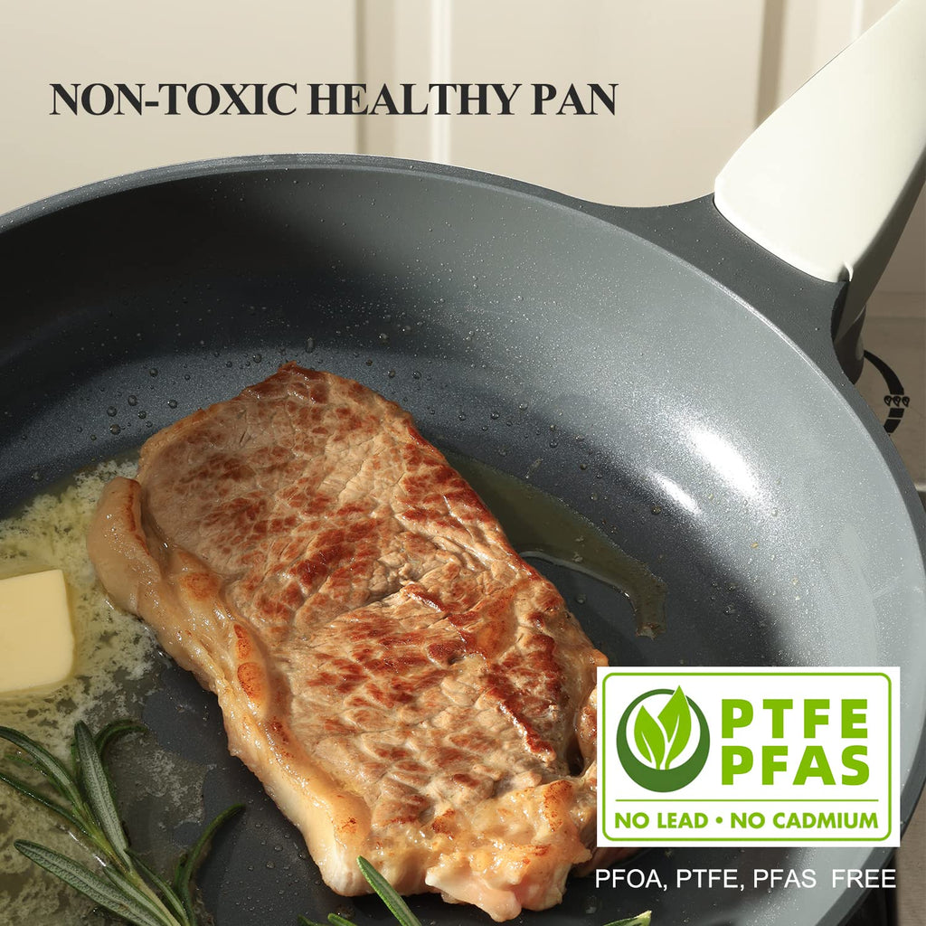 PRICUSIS Nonstick Frying Pan, 8/10/12 Inch Skillet with Stay Cool Handle, Fully Coated, Induction Compatible, 100% Dishwasher Safe, PFOA Free（10 Inch, Black Sesame）