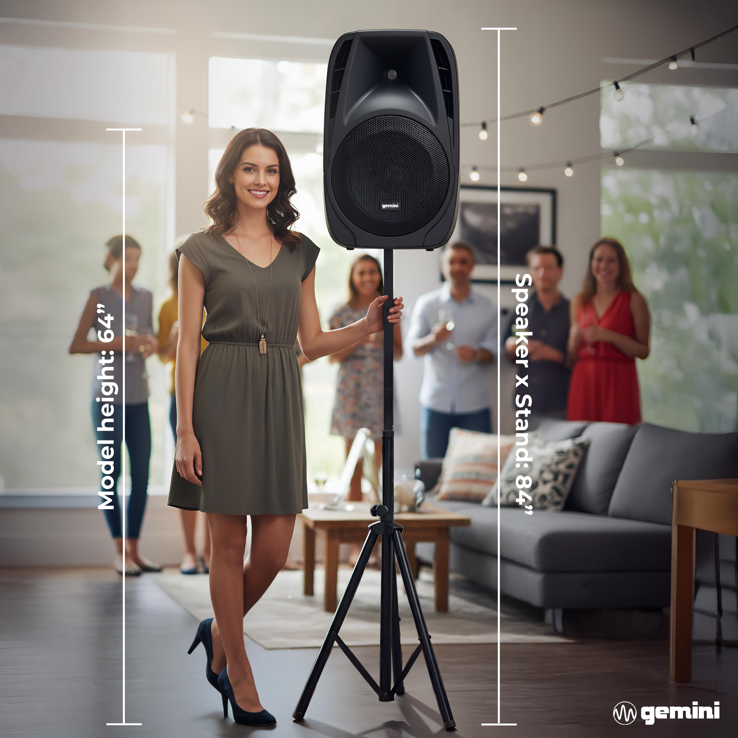 Gemini Dual 10" Powered PA System & Stands, 600W (ES-210MXBLU-ST) | Dual 10" PA with tripod stands - 6-channel powered mixer, 4 mic in - Bluetooth, USB - mic included