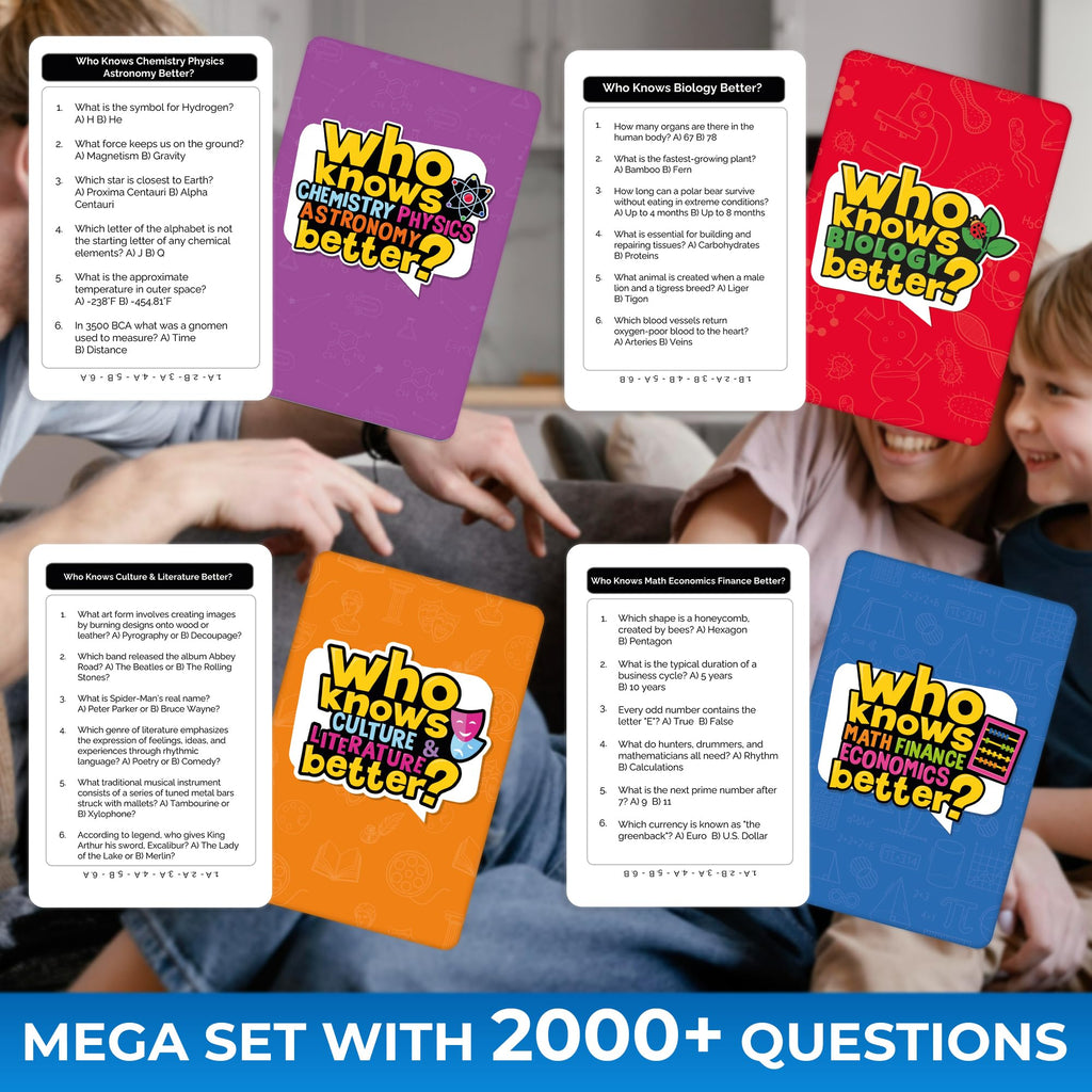 Family Board Games for Kids and Adults - Trivia Card Games for Kids 8-12 and Adults - Who Knows Me Better for Family Game Night - 500+ Facts Questions from Ages 6-8 — Fun Travel Car Activities for 5+