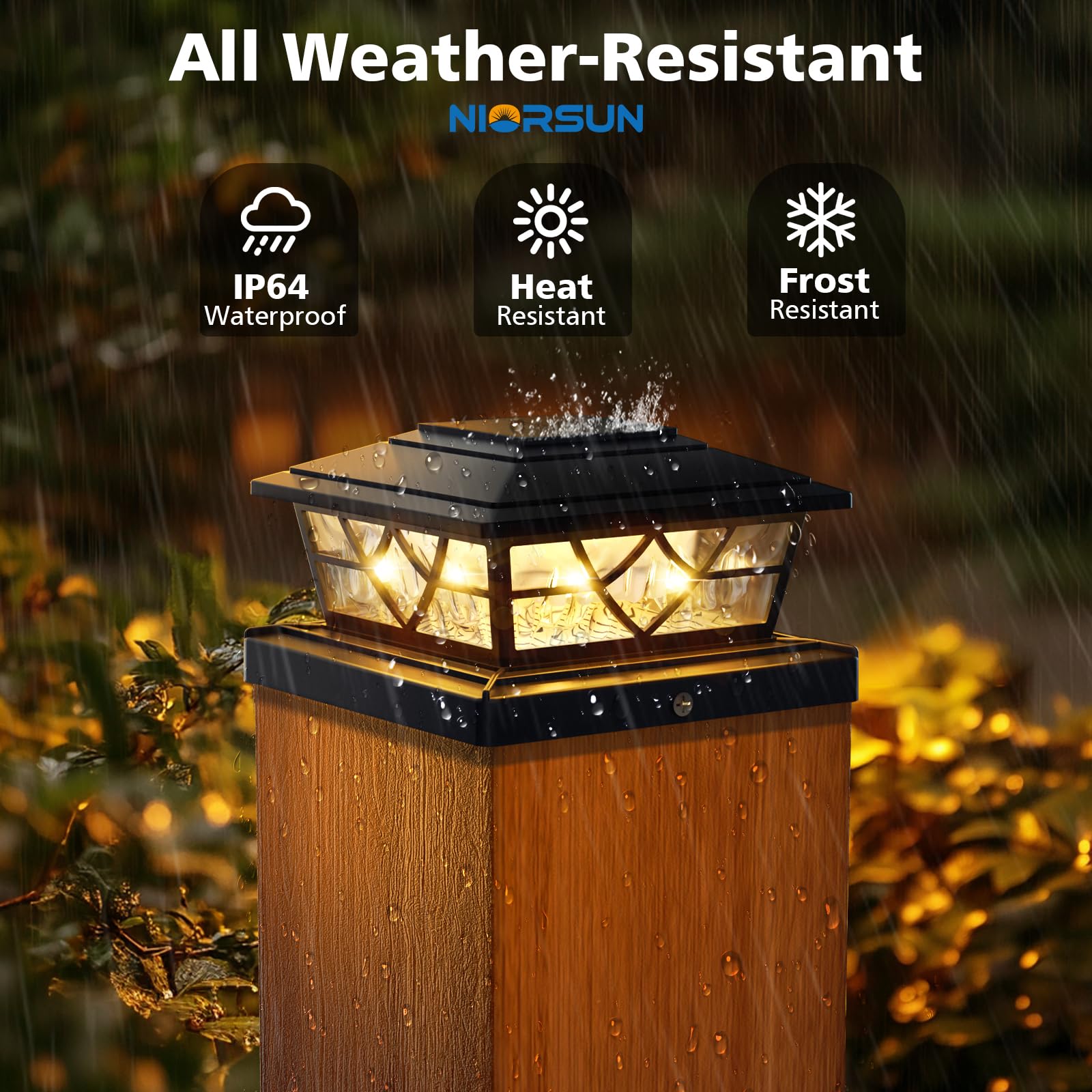 NIORSUN Solar Post Lights Outdoor 4 Pack, 2 Modes LED, Deck Fence Post Solar Lights for 3.5x3.5 4x4 5x5 5.5x5.5 Caps Patio Garden Decoration, White